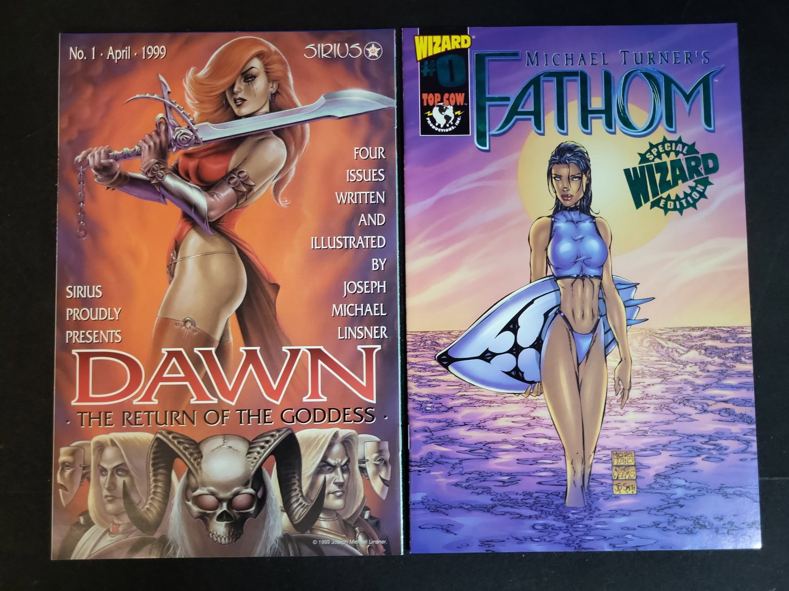 I02679 | A Trio of Modern Age Comic Books Featuring Dawn and Michael Turners Fathom including Wizard: BID PER WHAT YOU SEE IN THE PHOTO, NOT THE AI GENERATED TITLES AND DESCRIPTIONS! A Trio of Modern Age Comic Books Featuring Dawn and Michael Turners Fathom including Wizard Special Editions This colle