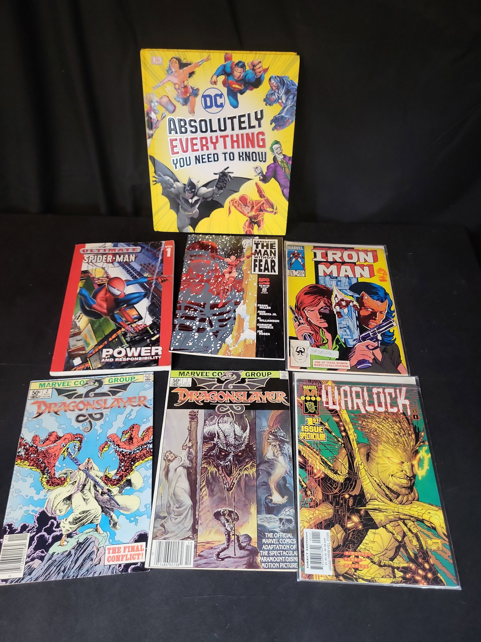 I02923 | A Collection of Seven Items Including Marvel Comics and a DC Comics Reference Book (1 of 6)