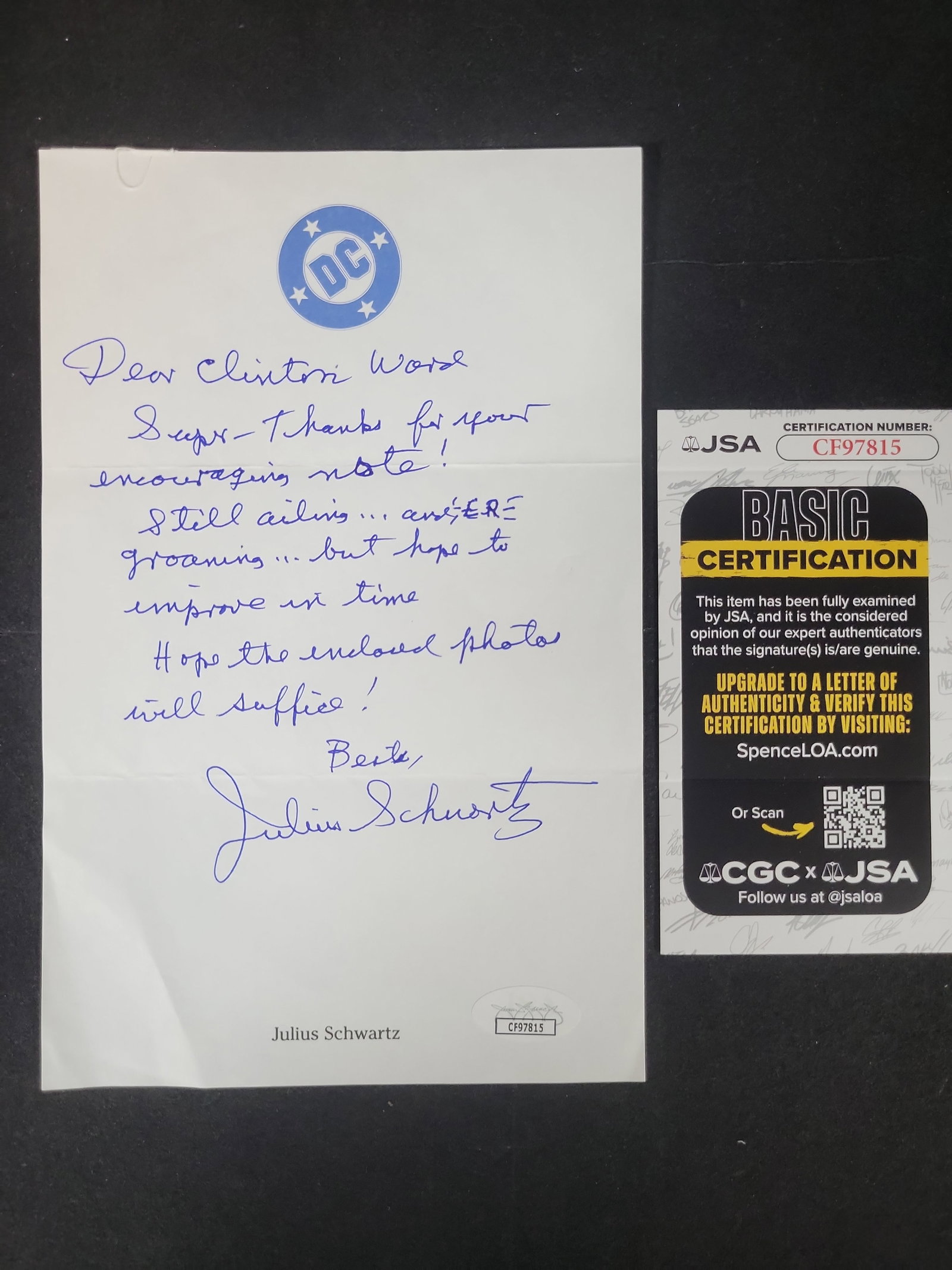 I02510 | Schwartz, Julius. Autograph Letter Signed (ALS) on DC Comics Stationery. (Signed) (1 of 3)
