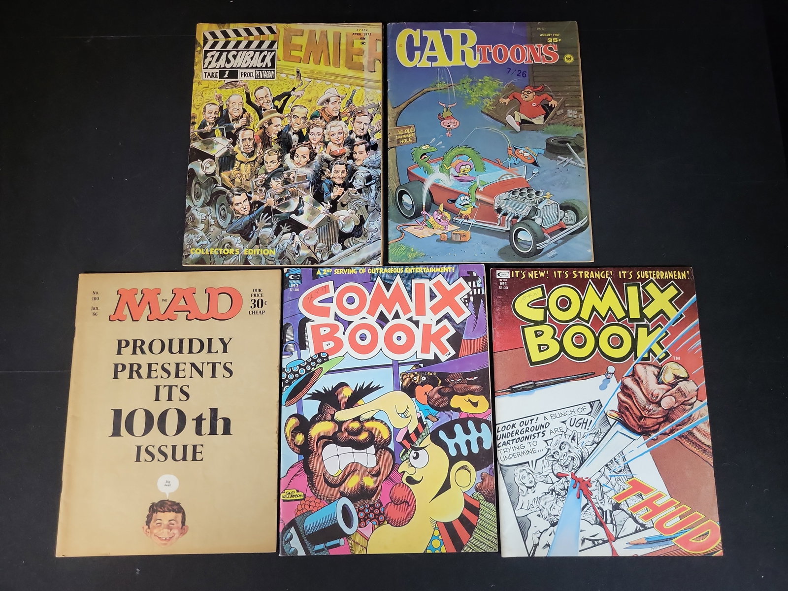 I02983 | A Collection of Vintage Humor and Underground Comic Magazines including Mad and Comix Book.: BID PER WHAT YOU SEE IN THE PHOTO, NOT THE AI GENERATED TITLES AND DESCRIPTIONS! A Collection of Vintage Humor and Underground Comic Magazines including Mad and Comix Book. 1966-1974. A collection of 