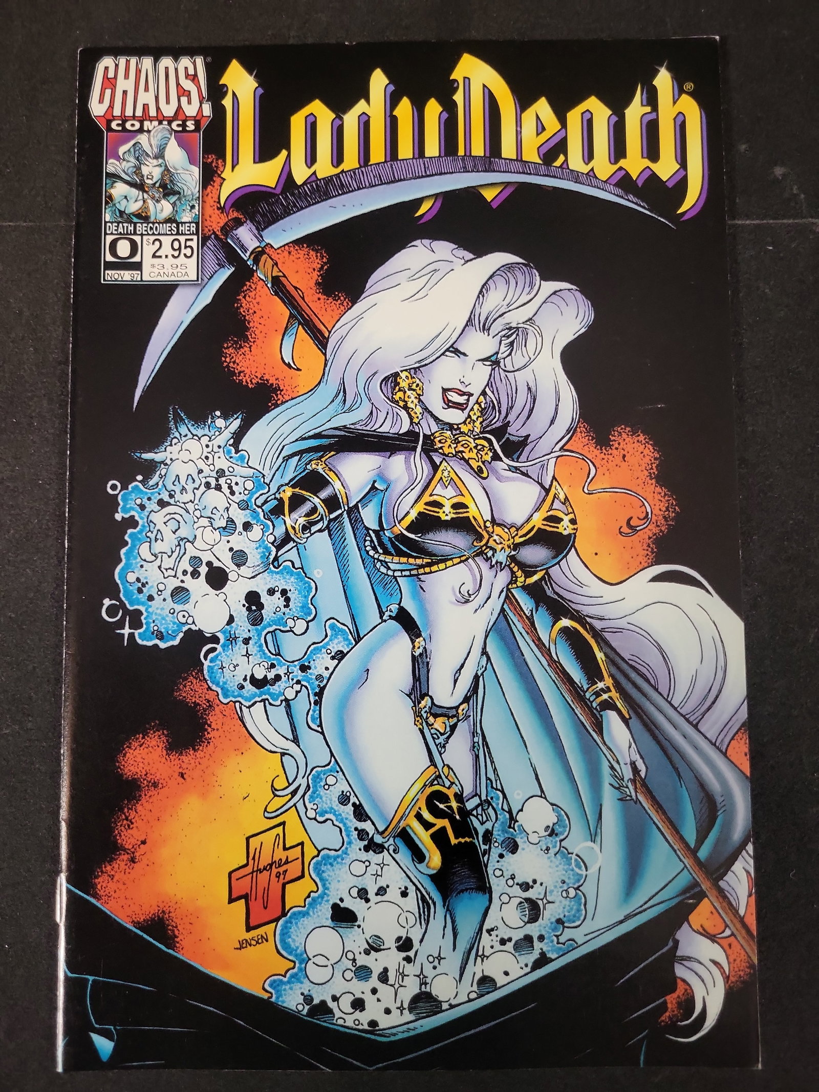 I02439 | Pulido, Brian. Lady Death #0. Chaos! Comics, 1997.: BID PER WHAT YOU SEE IN THE PHOTO, NOT THE AI GENERATED TITLES AND DESCRIPTIONS! Pulido, Brian. Lady Death #0. Chaos! Comics, 1997. This lot features a single comic book titled Lady Death #0, publishe