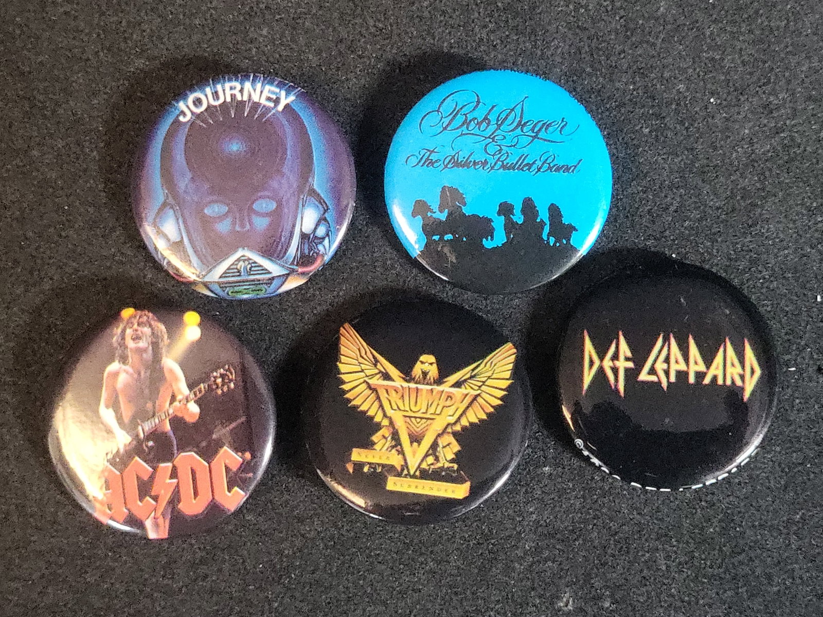 I02758 | Set of Five Vintage Rock Music Pin-Back Buttons (1 of 2)
