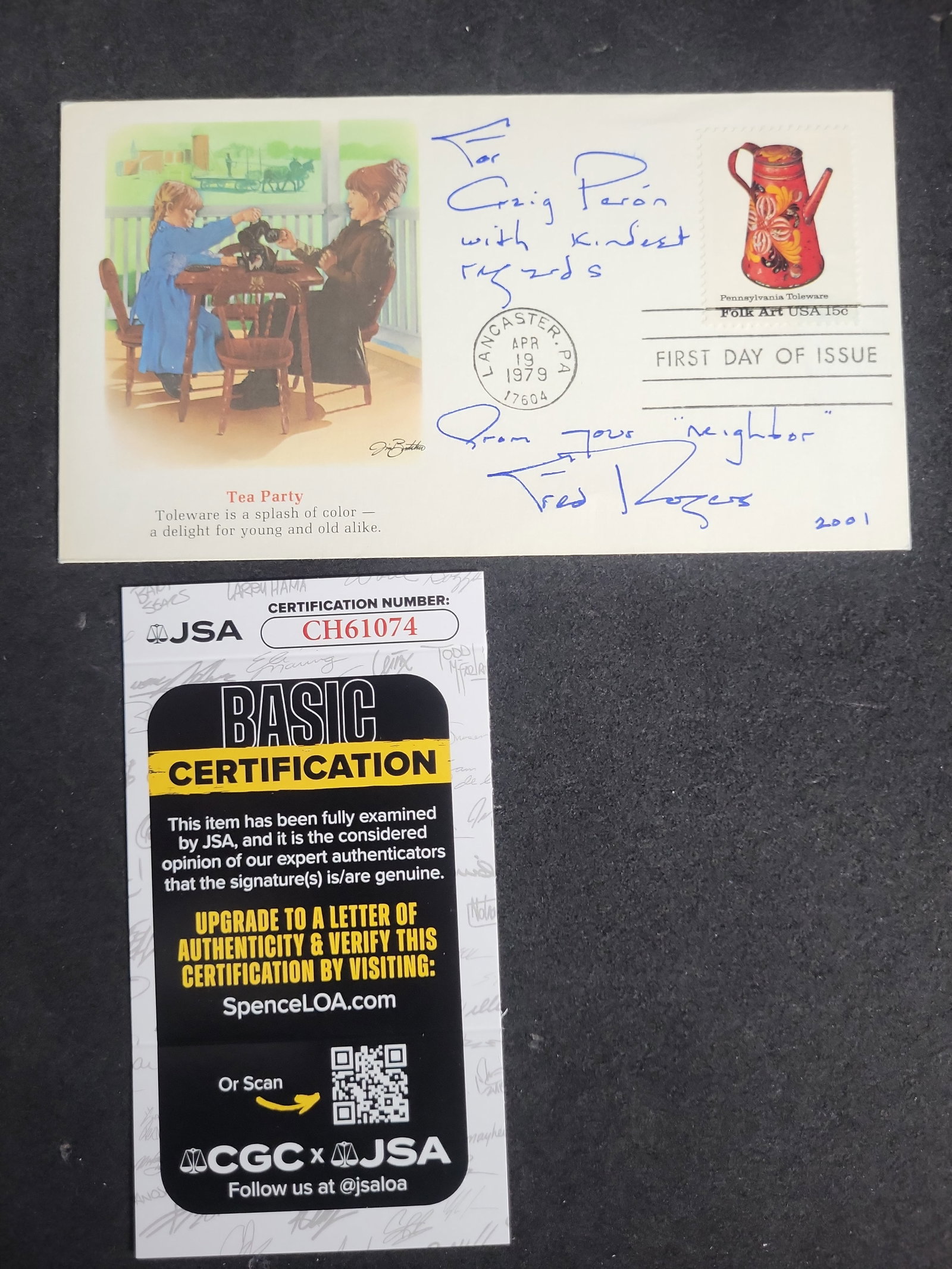 I03401 | Fred Rogers Autographed Pennsylvania Folk Art First Day Cover JSA Authenticated (1 of 3)