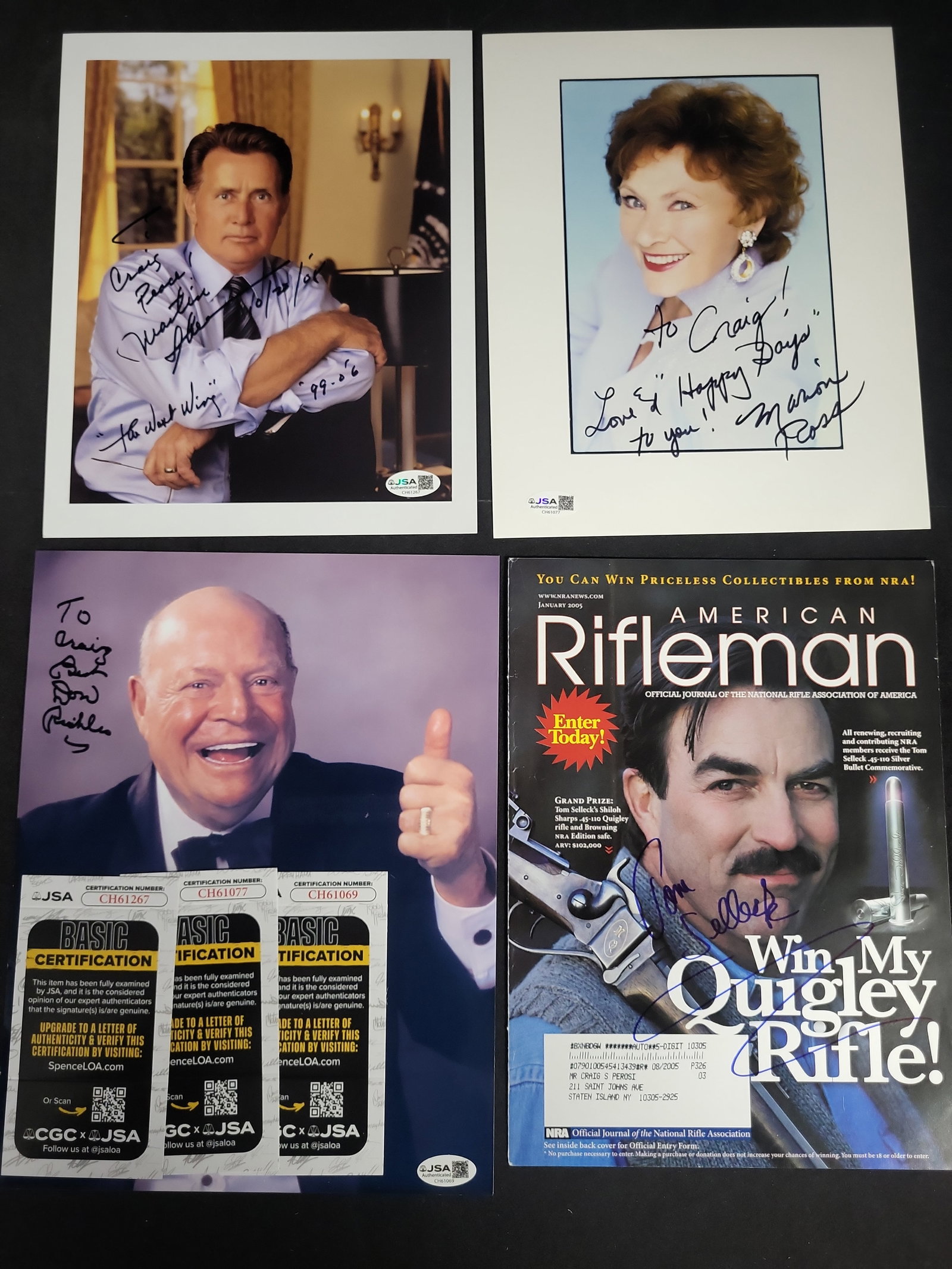 I03397 | A Collection of Celebrity Autographed Items Including Martin Sheen, Tom Selleck, Marion (1 of 6)