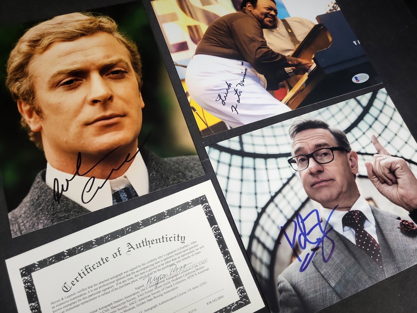 I03412 | Three Autographed Celebrity Photographs including Michael Caine, Fats Domino, and Paul Feig (1 of 5)