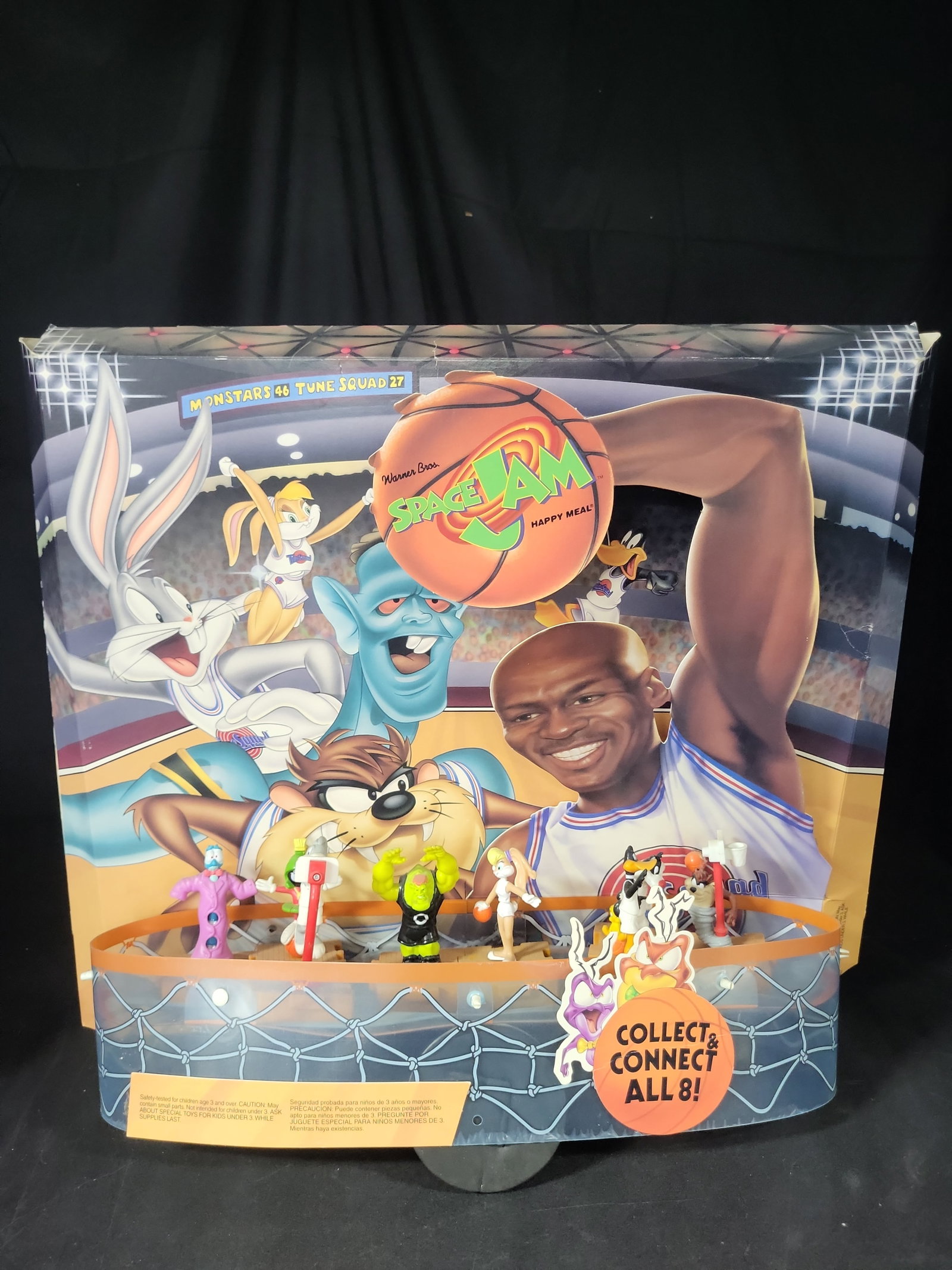 I03182 | McDonalds 1996 Space Jam Happy Meal Promotional Store Display with Toys: BID PER WHAT YOU SEE IN THE PHOTO, NOT THE AI GENERATED TITLES AND DESCRIPTIONS! A vintage three-dimensional point-of-purchase promotional store display produced for the 1996 McDonalds Happy Meal camp