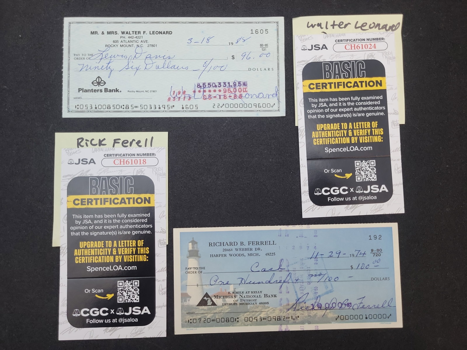 I03367 | A Pair of Autographed Personal Checks: Baseball Hall of Famers Buck Leonard and Rick (1 of 6)