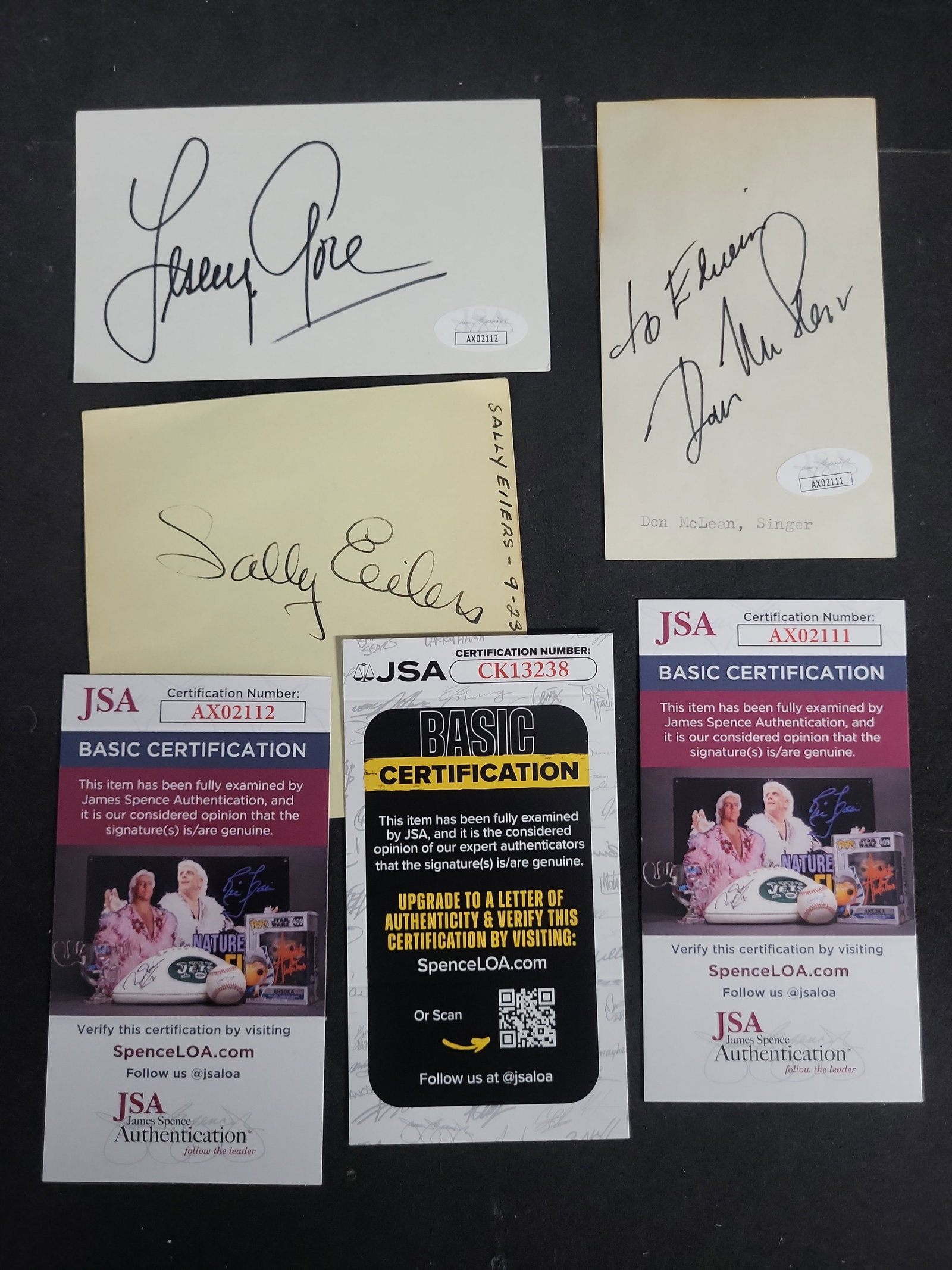 I03394 | Three Authenticated Autographs by Don McLean, Lesley Gore, and Sally Eilers (1 of 6)