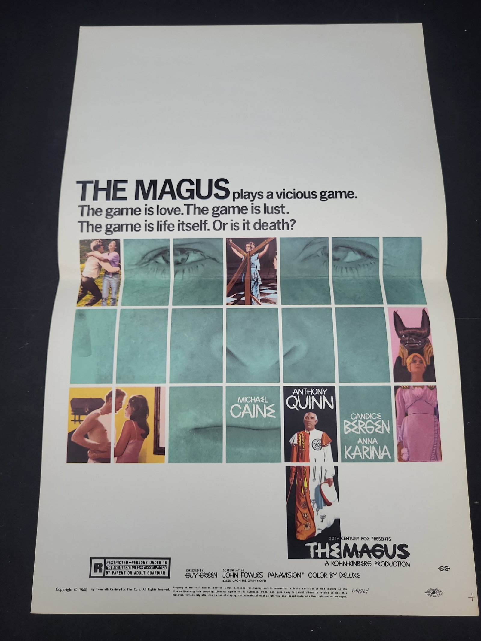 I03346 | 1968 The Magus Original One-Sheet Movie Poster Michael Caine Anthony Quinn: BID PER WHAT YOU SEE IN THE PHOTO, NOT THE AI GENERATED TITLES AND DESCRIPTIONS! Original theatrical one-sheet movie poster for the 1968 production The Magus, released by 20th Century-Fox. The film wa