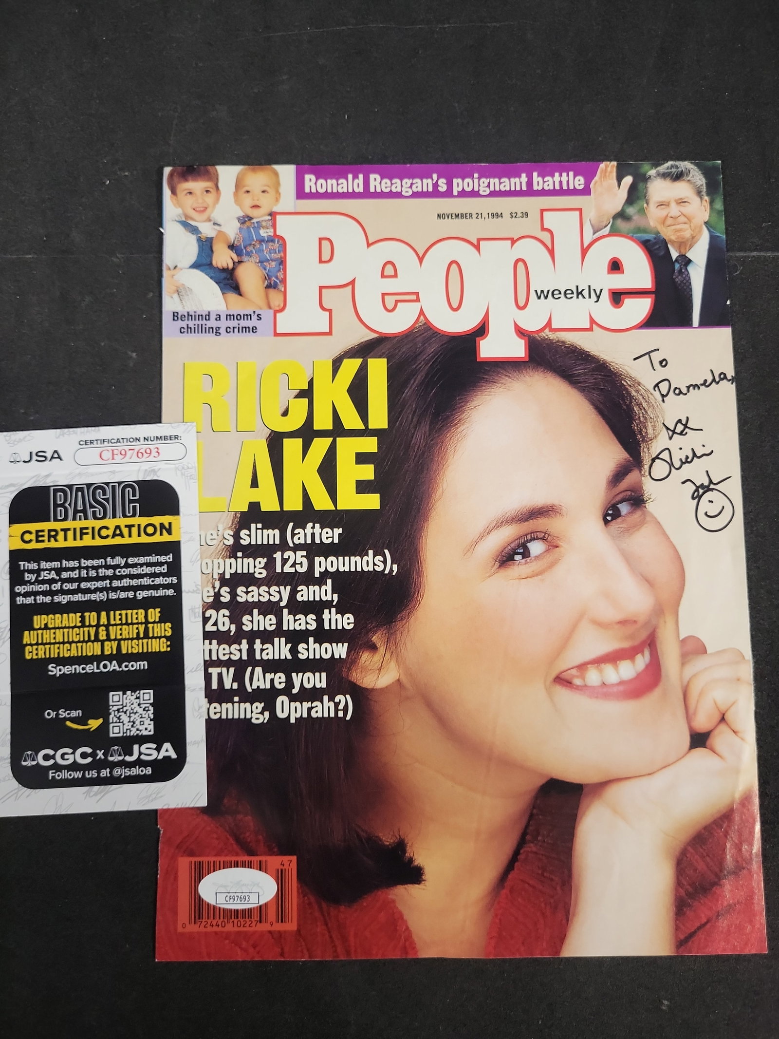 I03427 | Ricki Lake Autographed People Weekly Magazine November 21 1994 JSA Authentic: BID PER WHAT YOU SEE IN THE PHOTO, NOT THE AI GENERATED TITLES AND DESCRIPTIONS! This is an autographed issue of People Weekly magazine, Volume 42, Number 21, dated November 21, 1994. The front cover 