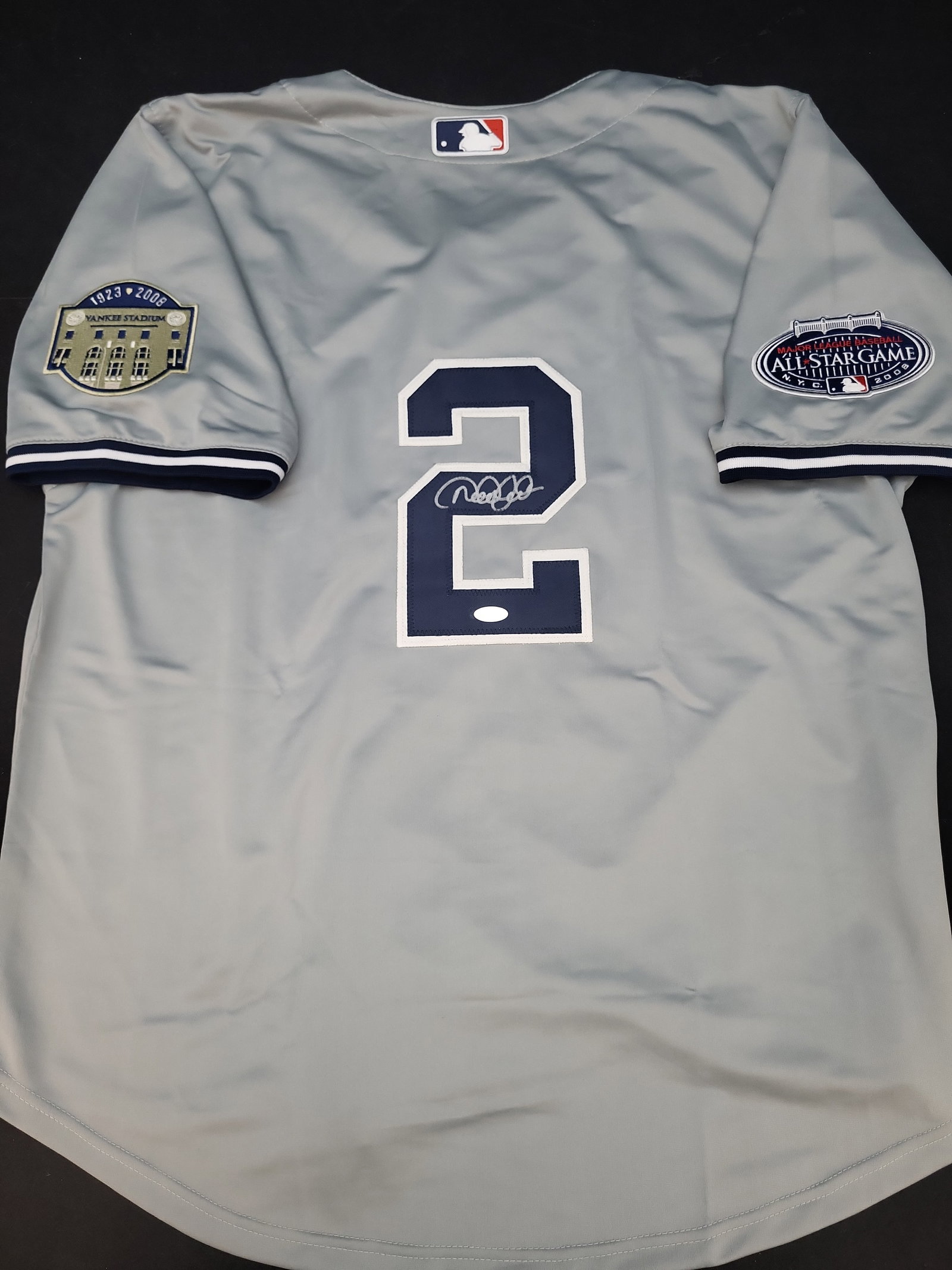 I03858 | Derek Jeter Signed New York Yankees 2008 Road Jersey with Commemorative Patches and Steiner (1 of 8)