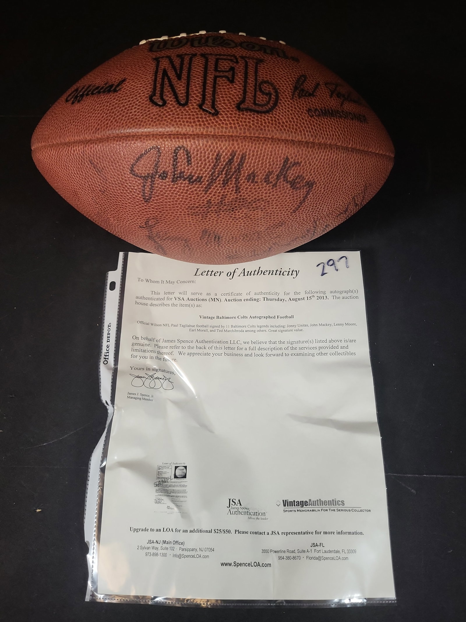 I03101 | Baltimore Colts Legends Multi-Signed Official Wilson NFL Football with JSA LOA (1 of 7)