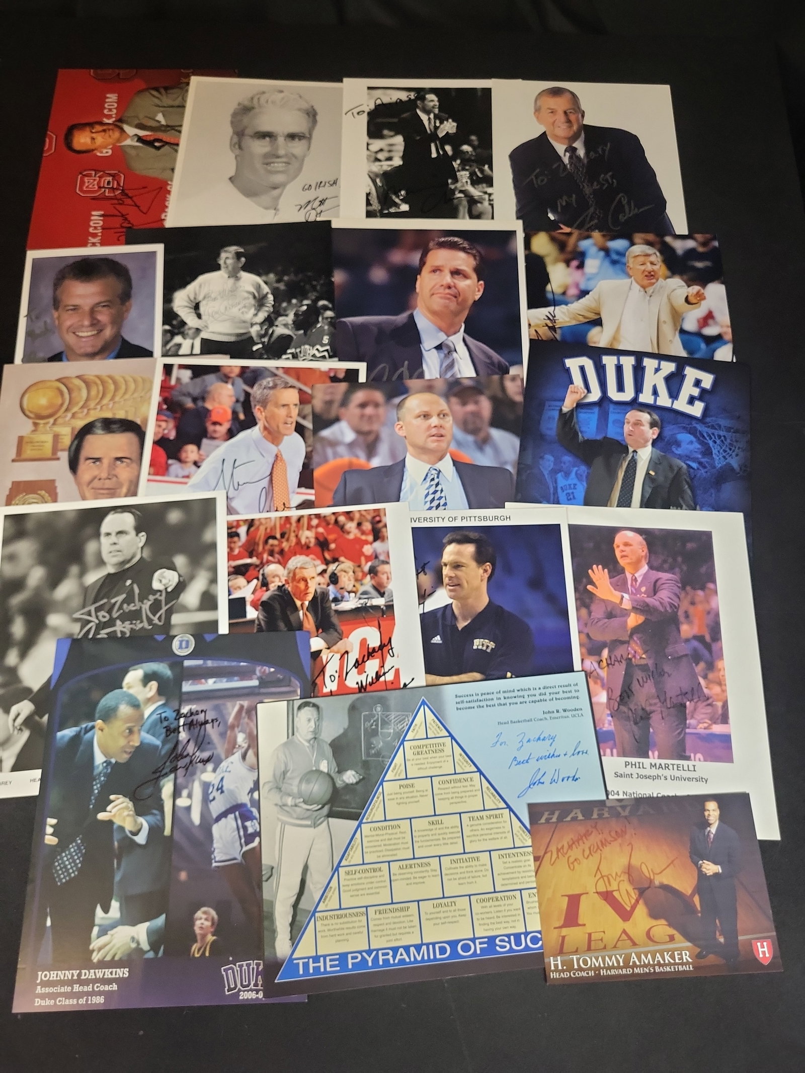 I03038 | A Collection of Autographed College Basketball Memorabilia Including John Wooden and Mike: BID PER WHAT YOU SEE IN THE PHOTO, NOT THE AI GENERATED TITLES AND DESCRIPTIONS! A Collection of Autographed College Basketball Memorabilia Including John Wooden and Mike Krzyzewski A collection of au