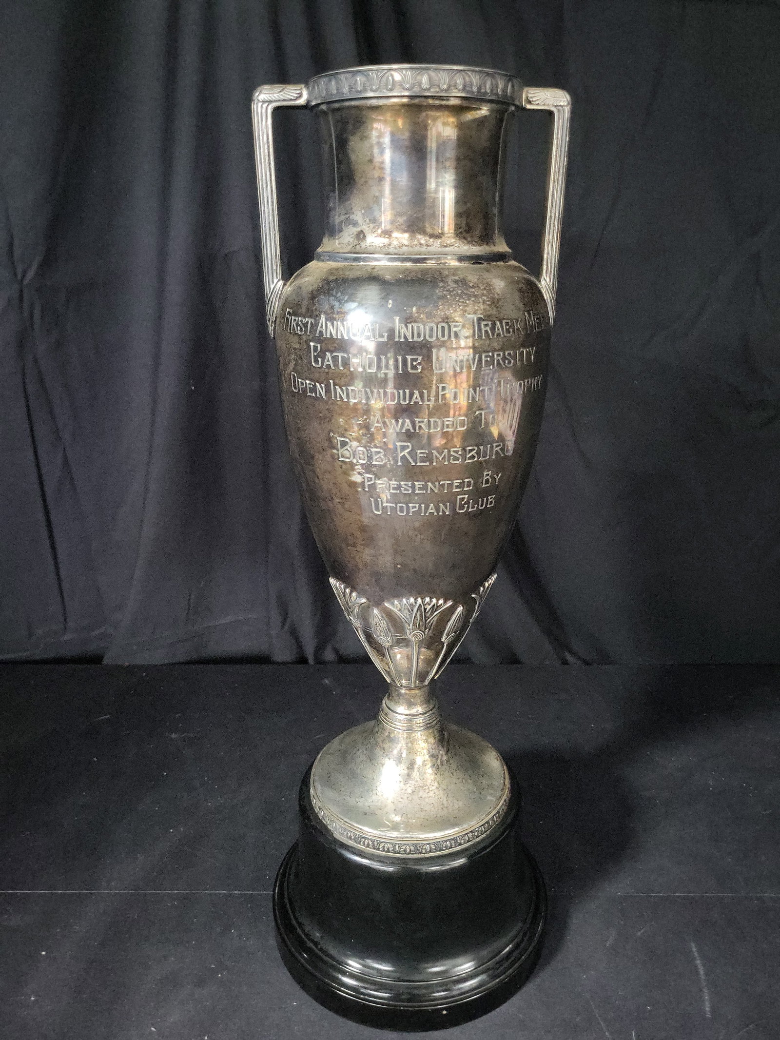 I03171 | Catholic University Silver-Plated Art Deco Indoor Track Trophy (1 of 5)