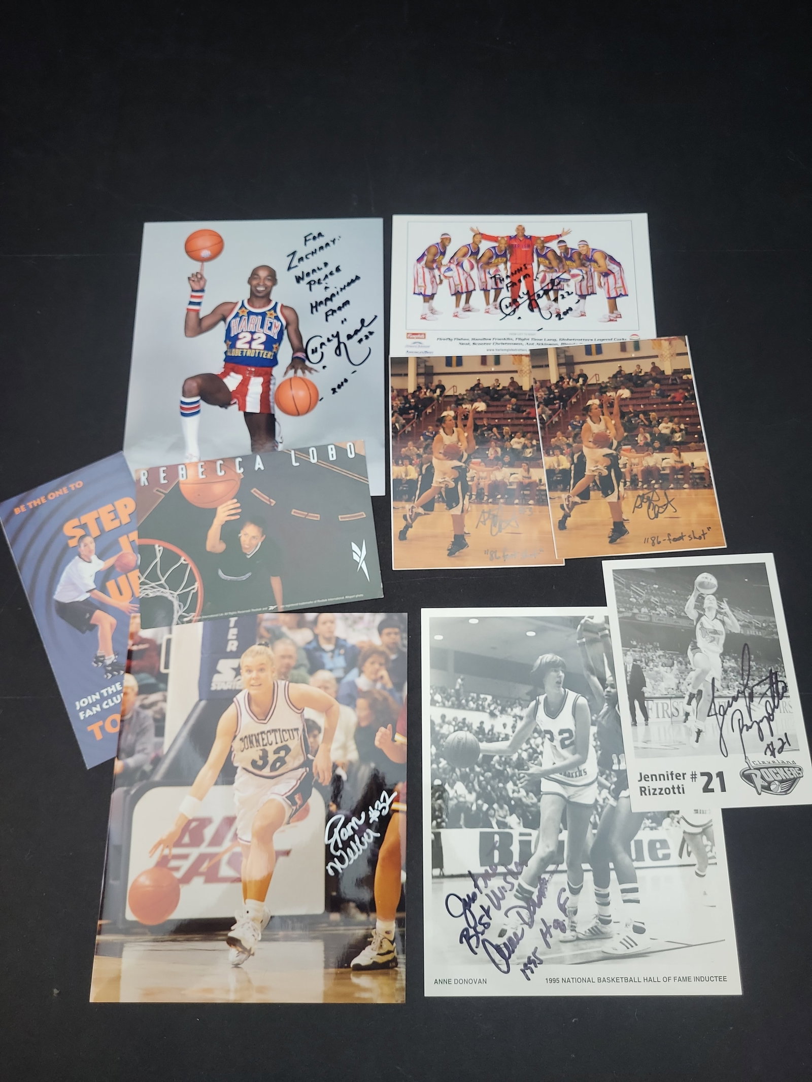 I03010 | A Collection of Autographed Basketball Photographs and Memorabilia Including WNBA NCAA and: BID PER WHAT YOU SEE IN THE PHOTO, NOT THE AI GENERATED TITLES AND DESCRIPTIONS! A Collection of Autographed Basketball Photographs and Memorabilia Including WNBA NCAA and Harlem Globetrotters This as