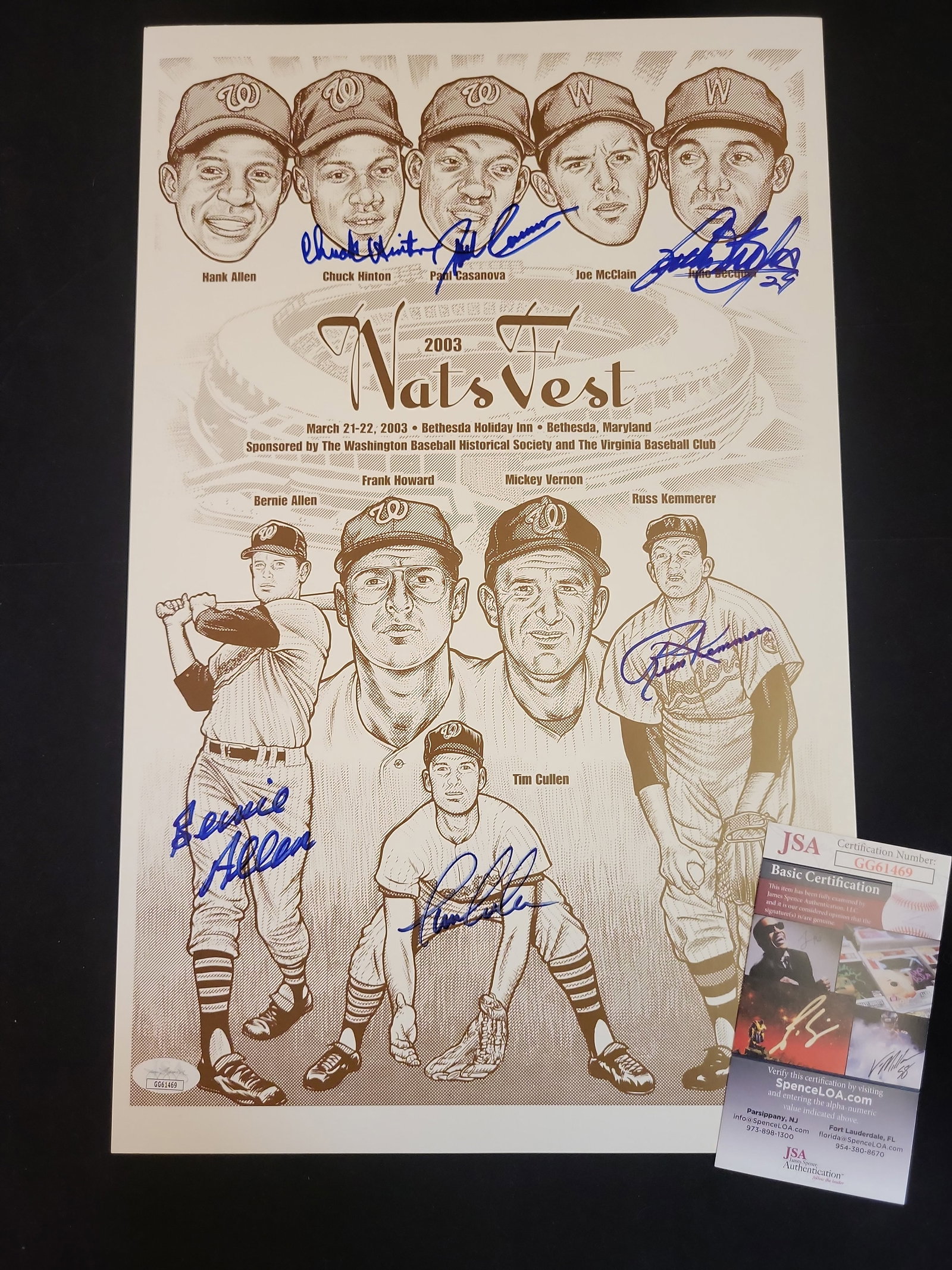 I00827 | Washington Senators Legends Multi-Signed 2003 Nats Fest Poster, JSA Authenticated: BID PER WHAT YOU SEE IN THE PHOTO, NOT THE AI GENERATED TITLES AND DESCRIPTIONS! Washington Senators Legends Multi-Signed 2003 Nats Fest Poster, JSA Authenticated This commemorative poster was produce