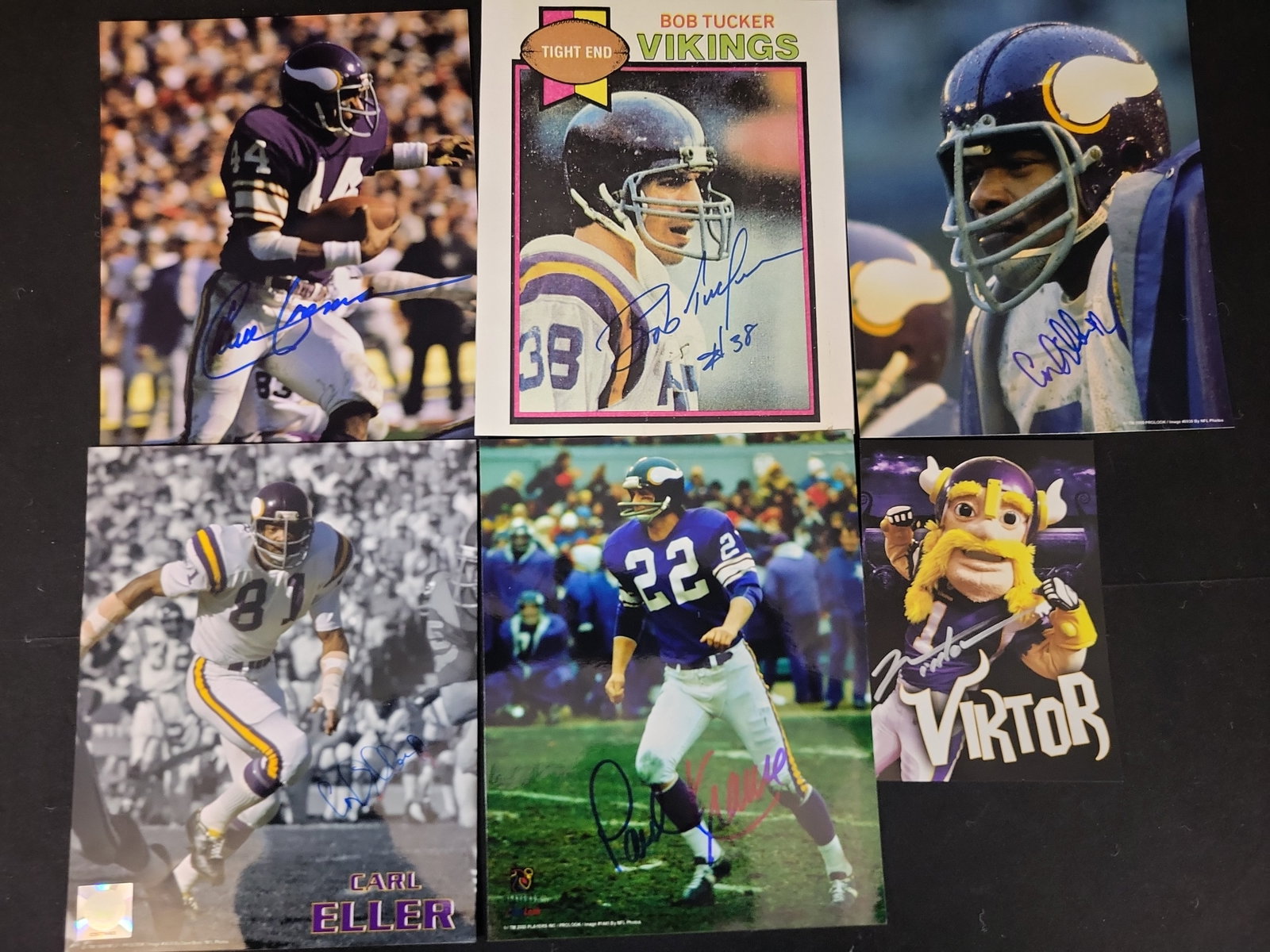 I01476 | A Collection of Minnesota Vikings Autographed Memorabilia Including Carl Eller Chuck: BID PER WHAT YOU SEE IN THE PHOTO, NOT THE AI GENERATED TITLES AND DESCRIPTIONS! A Collection of Minnesota Vikings Autographed Memorabilia Including Carl Eller Chuck Foreman Paul Krause and Bob Tucker