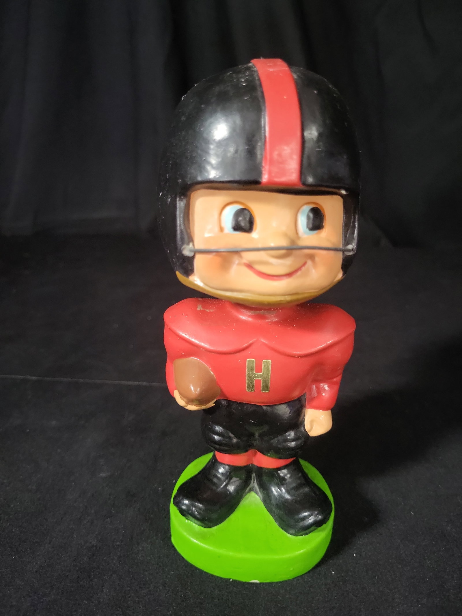 I03191 | Vintage Japanese Composition Football Bobblehead Figurine with Gold Foil H Decal (1 of 6)