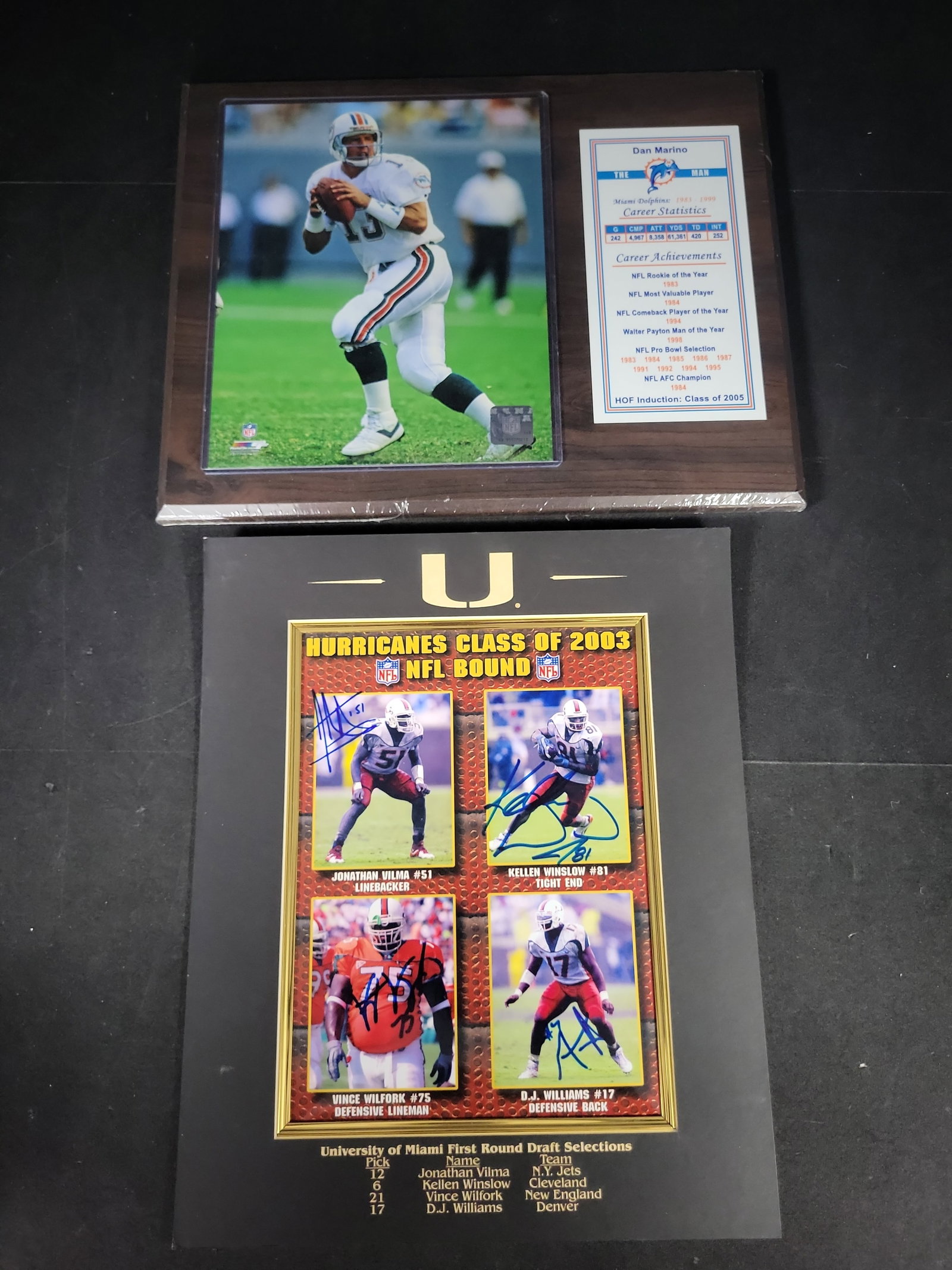 I03358 | Two Football Memorabilia Displays Including a Dan Marino Commemorative Plaque and a (1 of 7)
