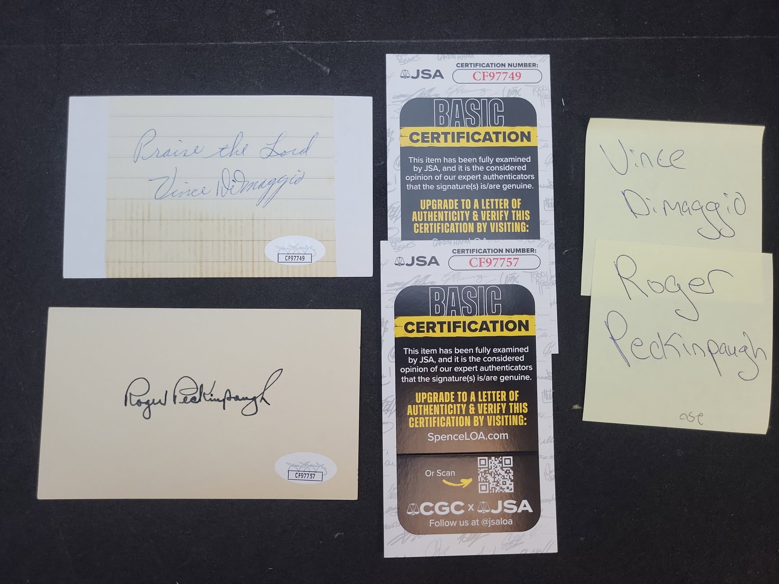 I03380 | Two MLB Authenticated Autographed Cut Signatures Vince DiMaggio and Roger Peckinpaugh JSA (1 of 2)