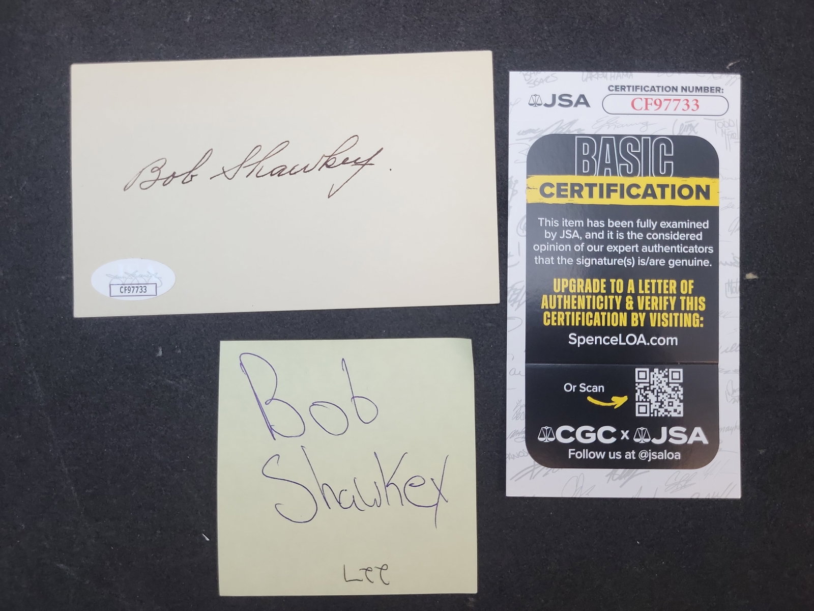 I03379 | Bob Shawkey Autographed Index Card with JSA Authentication: BID PER WHAT YOU SEE IN THE PHOTO, NOT THE AI GENERATED TITLES AND DESCRIPTIONS! This lot consists of an autographed cream-colored index card signed by Bob Shawkey. Shawkey was a prominent pitcher for