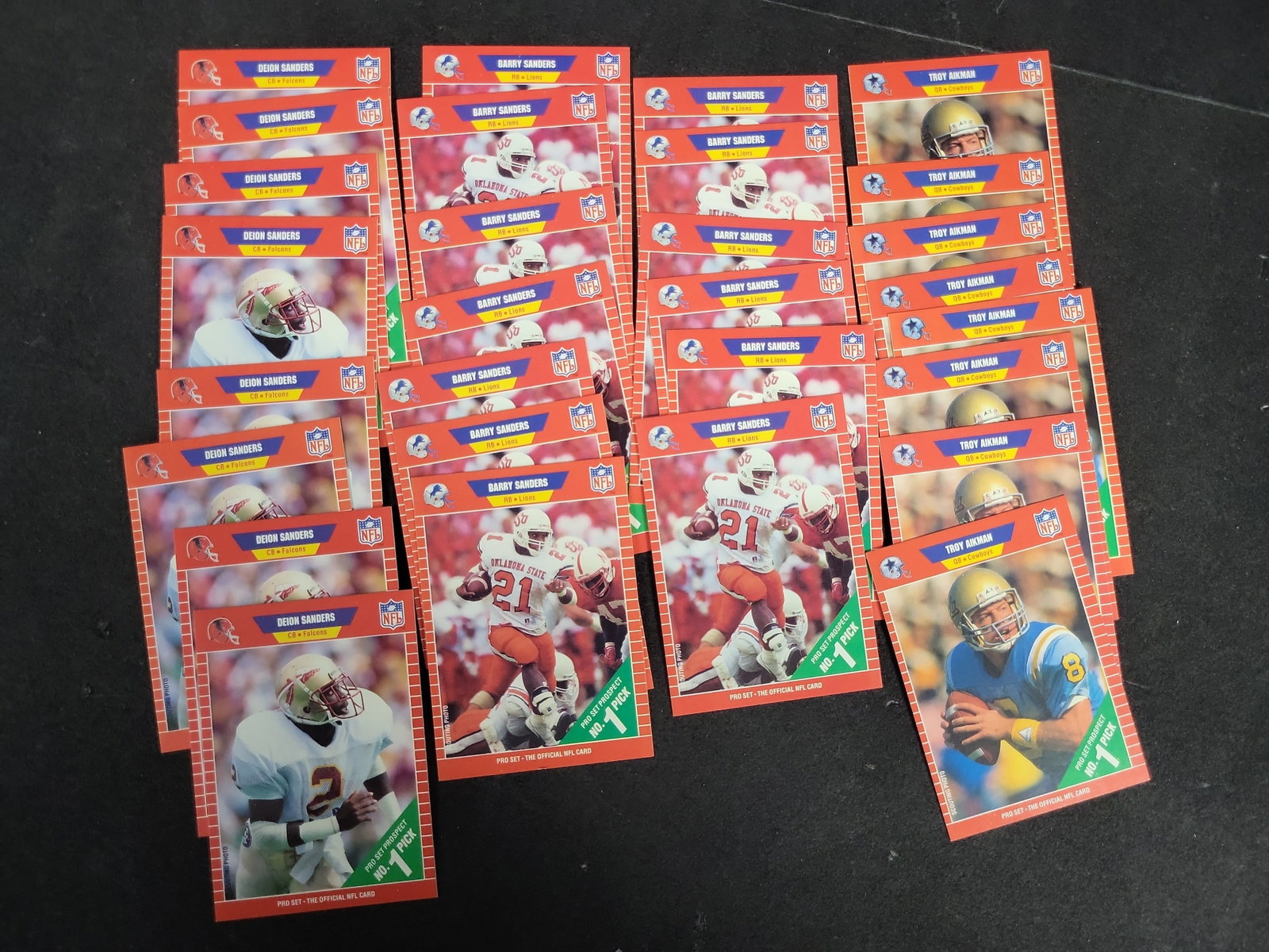 I03203 | Collection of 1989 Pro Set Football Rookie Cards featuring Barry Sanders, Troy Aikman, and (1 of 4)
