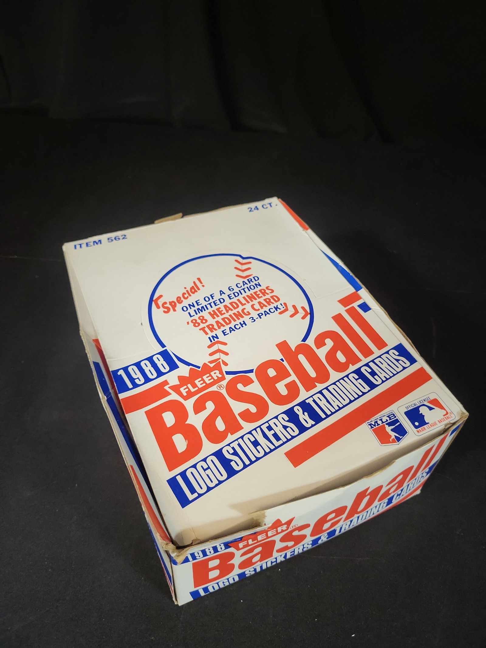 I03246 | 1988 Fleer Baseball Logo Stickers and Trading Cards Opened Display Box with Unopened Packs (1 of 3)
