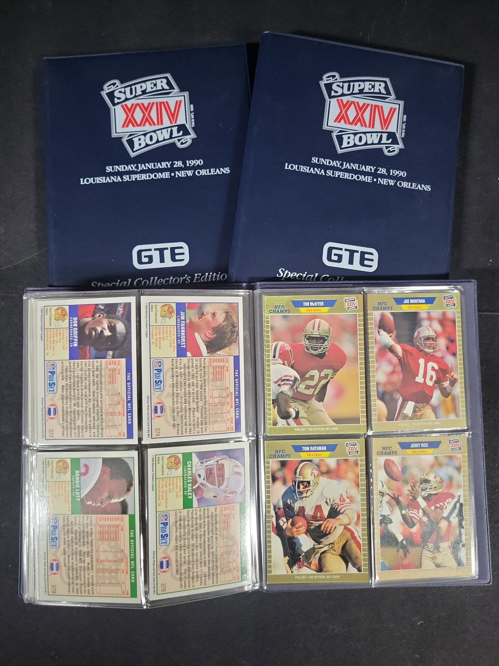 I03202 | Three 1990 Pro Set Super Bowl XXIV GTE Special Collector's Edition Trading Card Sets: BID PER WHAT YOU SEE IN THE PHOTO, NOT THE AI GENERATED TITLES AND DESCRIPTIONS! This lot contains three 1990 Pro Set Super Bowl XXIV GTE Special Collector's Edition trading card sets. Each set is pre
