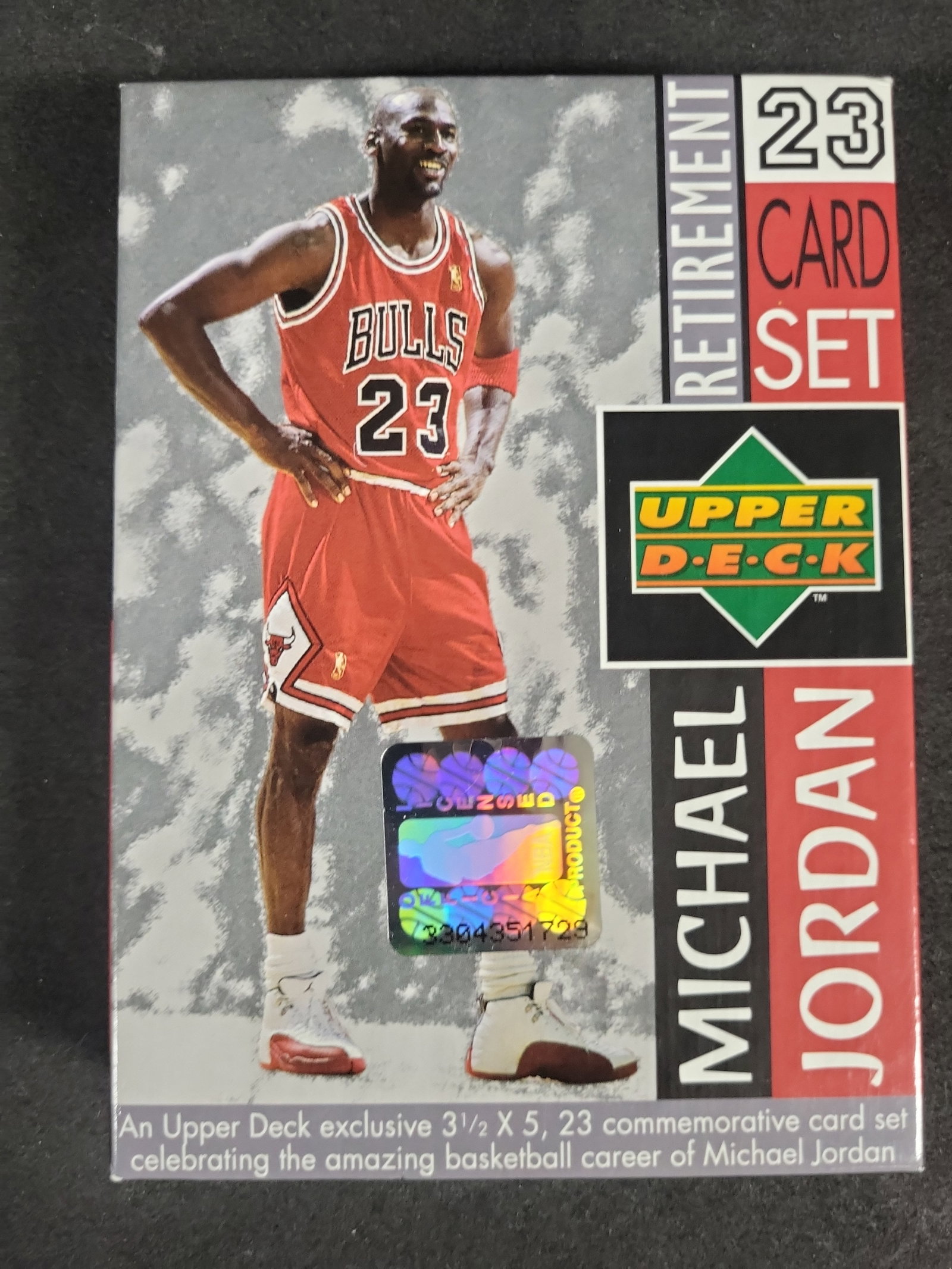 I03811 | 1999 Upper Deck Michael Jordan Retirement 23 Card Set: BID PER WHAT YOU SEE IN THE PHOTO, NOT THE AI GENERATED TITLES AND DESCRIPTIONS! A 1999 Upper Deck Michael Jordan Retirement 23 Card Set, produced to commemorate the career and retirement of the baske