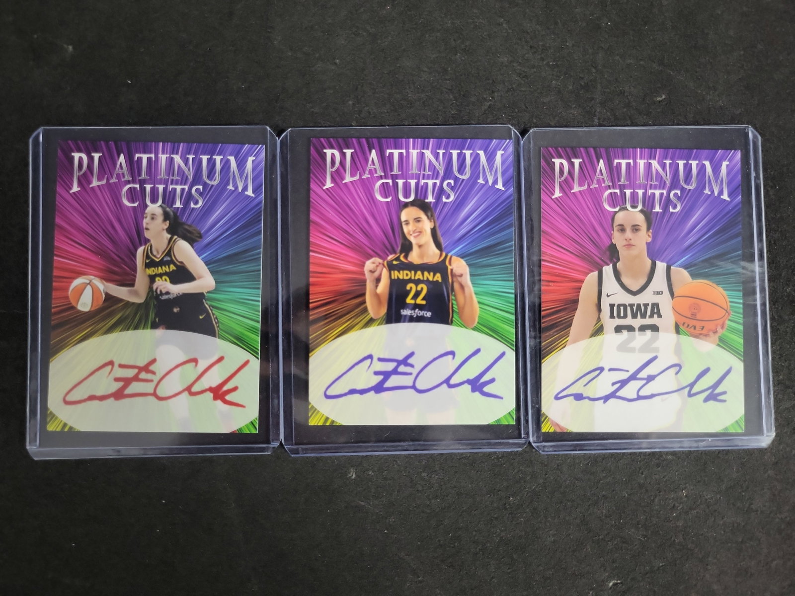 I03292 | A Trio of Caitlin Clark Platinum Cuts Custom Facsimile Autograph Trading Cards (1 of 2)