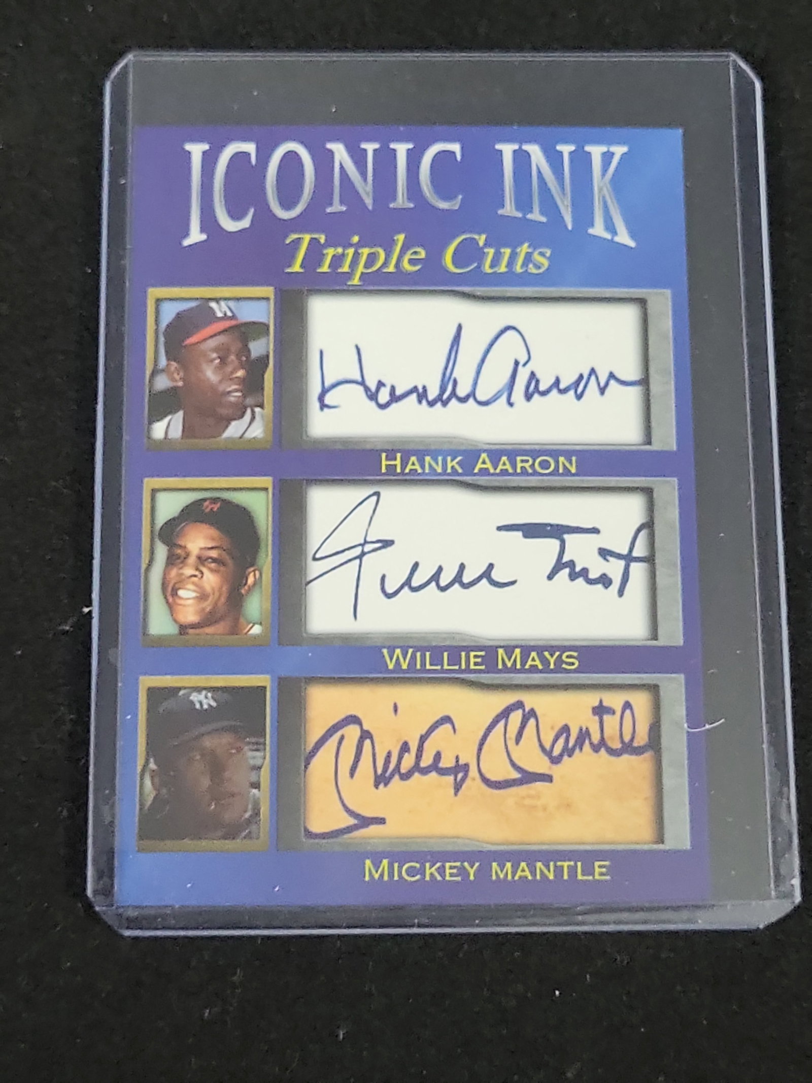 I01319 | Iconic Ink Triple Cuts Hank Aaron Willie Mays and Mickey Mantle Limited Edition Facsimile (1 of 2)