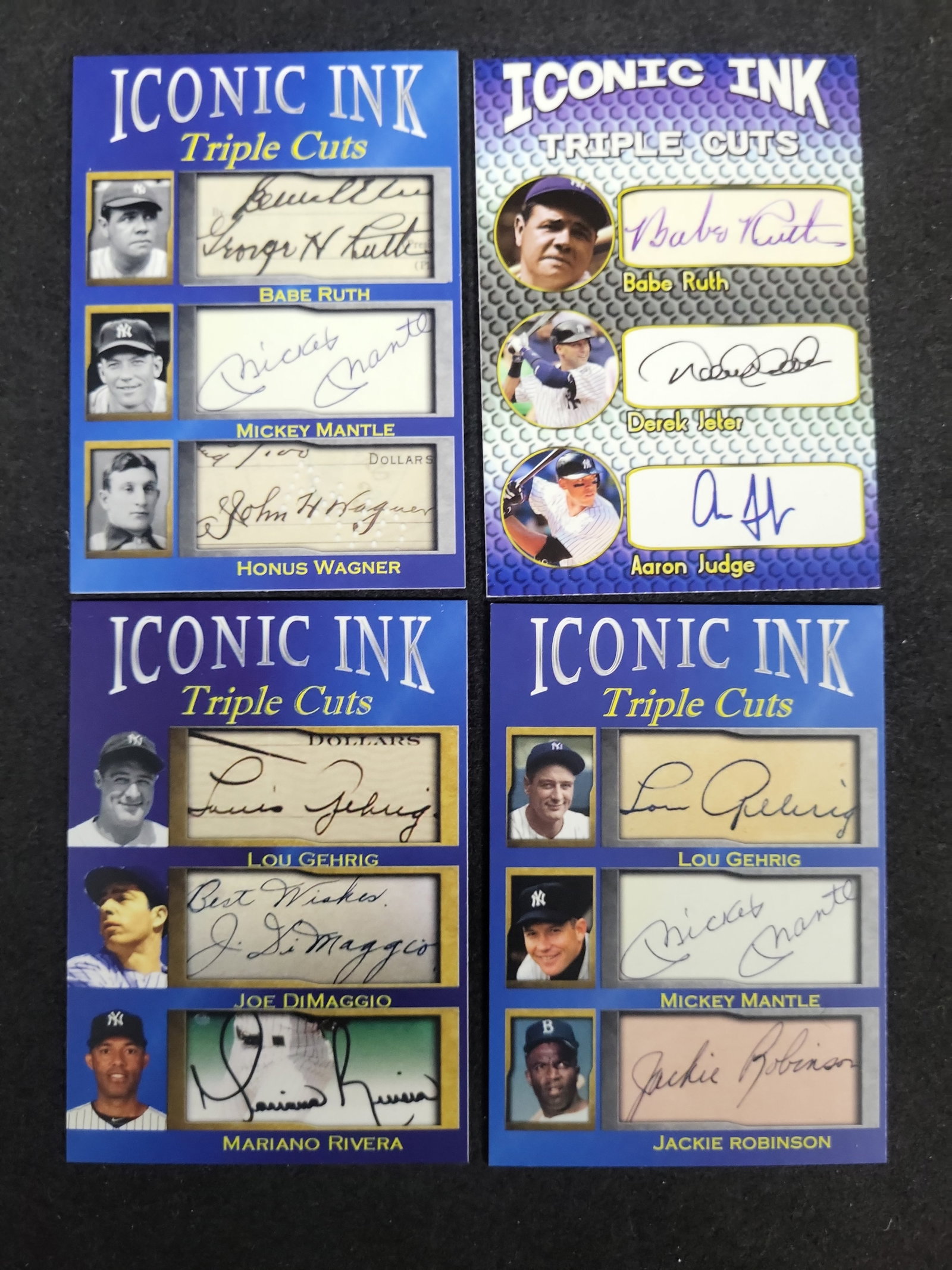 I03586 | A Collection of Iconic Ink Triple Cuts Facsimile Autograph Baseball Cards: BID PER WHAT YOU SEE IN THE PHOTO, NOT THE AI GENERATED TITLES AND DESCRIPTIONS! A Collection of Iconic Ink Triple Cuts Facsimile Autograph Baseball Cards A collection of Iconic Ink Triple Cuts baseba