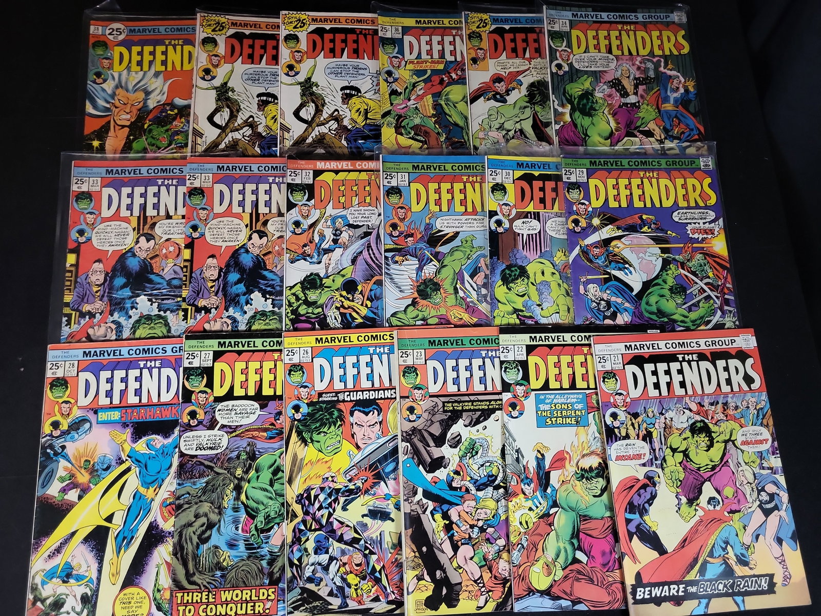I03716 | A Collection of 18 Original Marvel Comics The Defenders Bronze Age Issues 21 to 38 (1 of 7)
