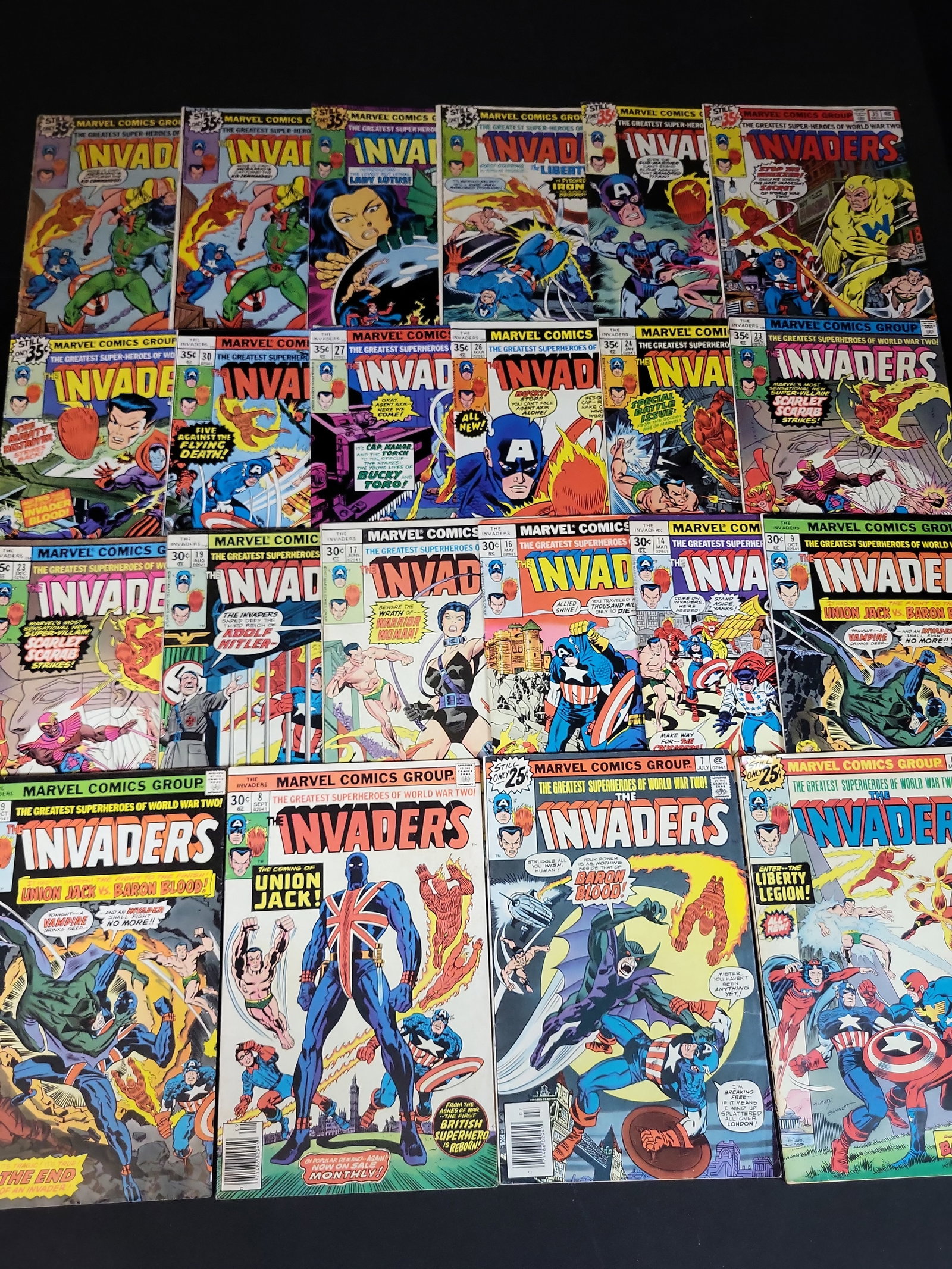 I03759 | A Group of Marvel Comics The Invaders Bronze Age Comic Books (1 of 9)
