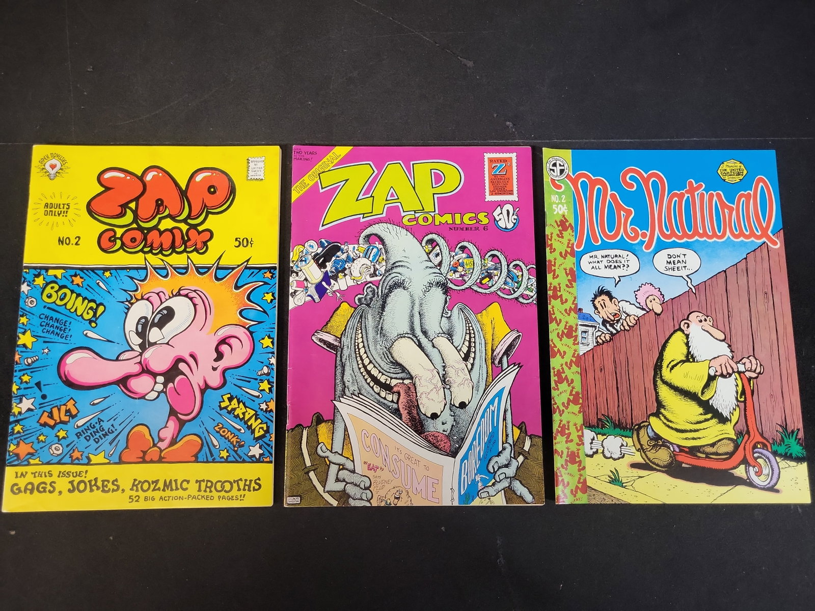 I03672 | Trio of Underground Comic Books Including Zap Comix No. 2, Zap Comix No. 6, and Mr. Natural (1 of 10)