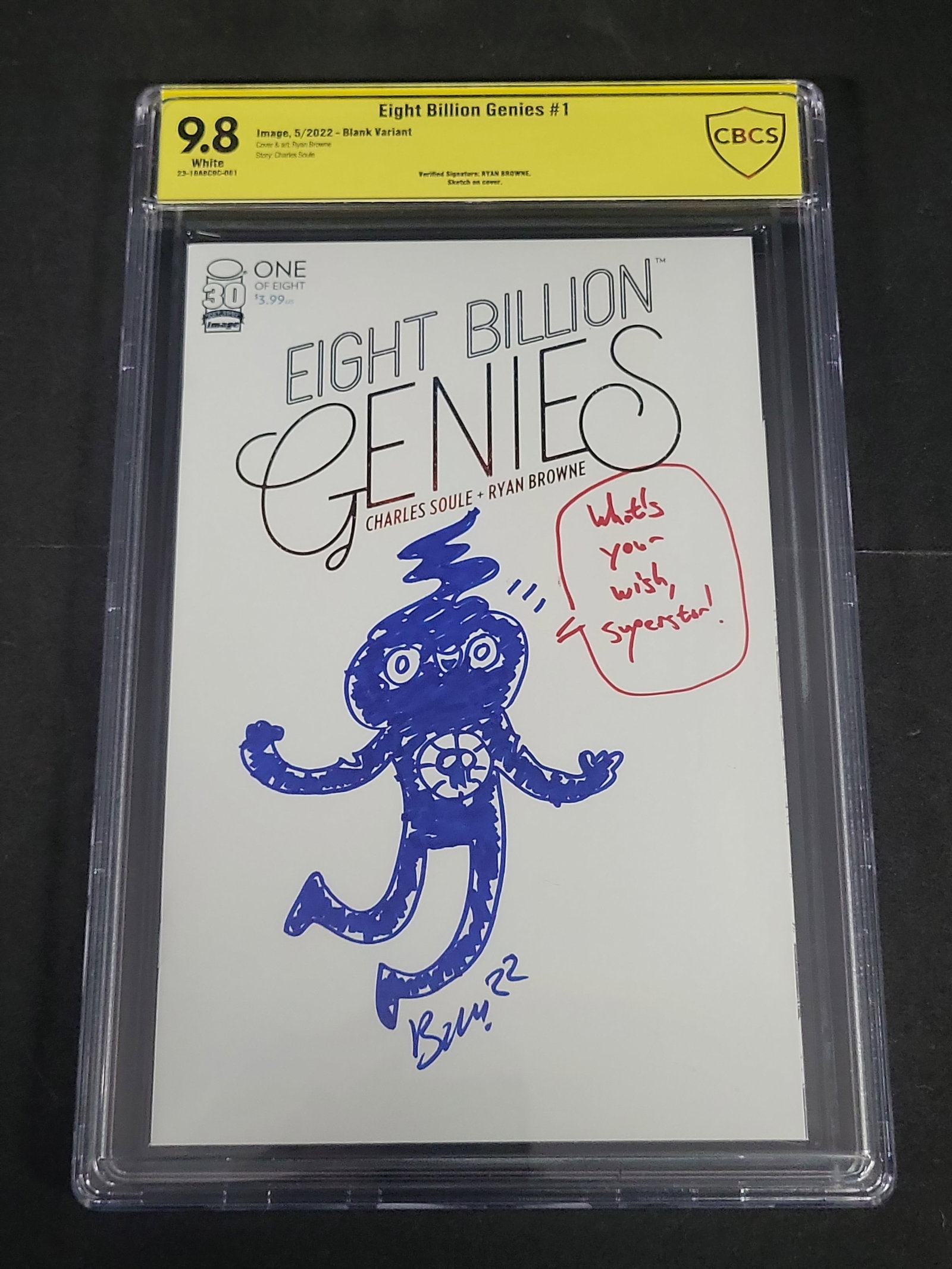 I03480 | Eight Billion Genies 1 Blank Variant CBCS 9.8 Verified Ryan Browne Signed Sketch Cover (1 of 3)