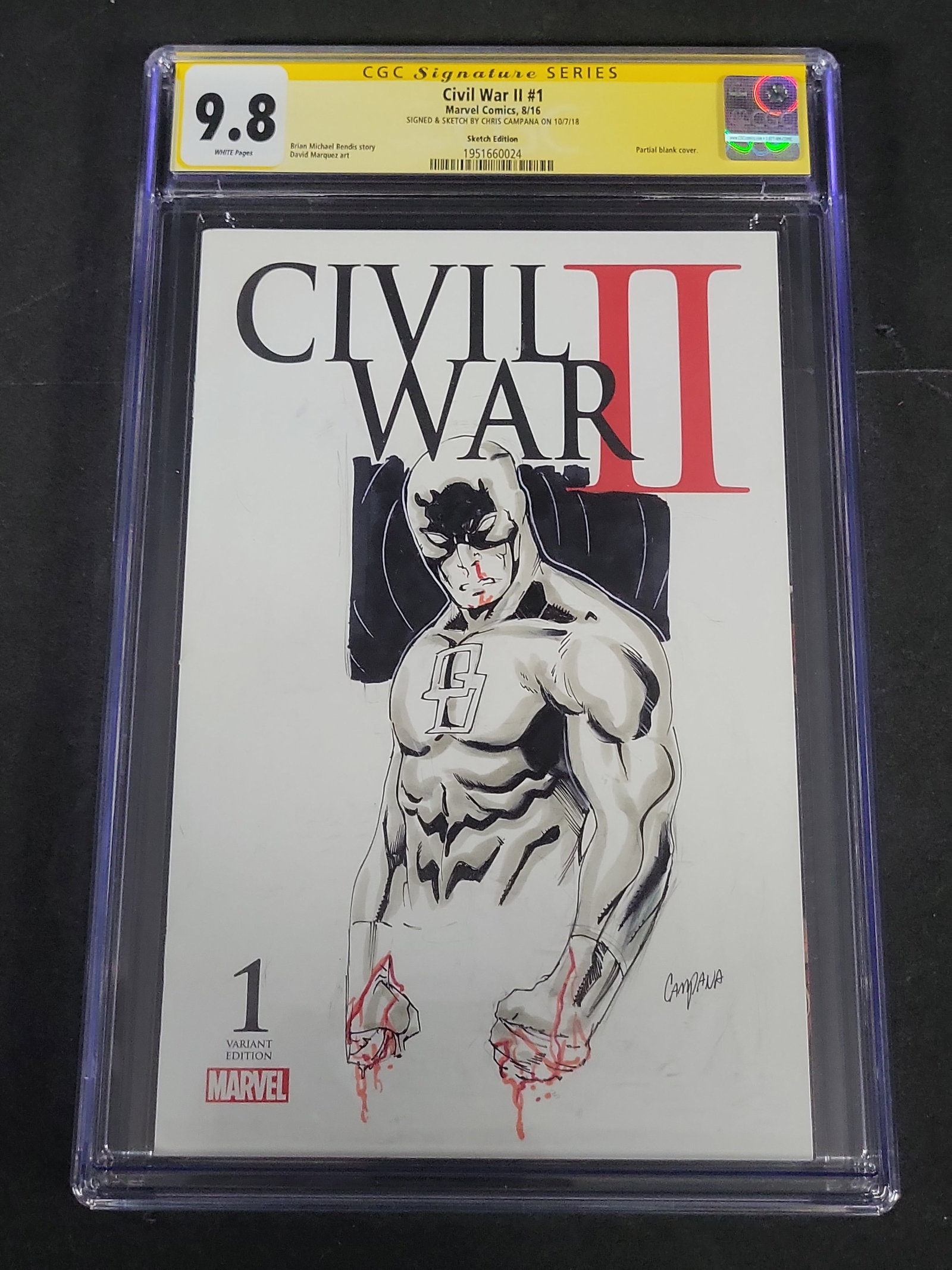 I03482 | Marvel Comics Civil War II #1 CGC Signature Series 9.8 Chris Campana Signed Sketch Edition (1 of 3)
