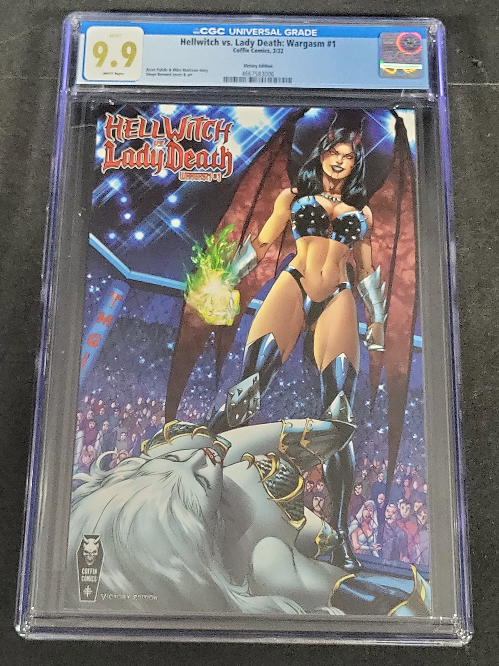 I03492 | Hellwitch vs. Lady Death: Wargasm #1 Victory Edition CGC Graded 9.9 Comic Book: BID PER WHAT YOU SEE IN THE PHOTO, NOT THE AI GENERATED TITLES AND DESCRIPTIONS! Hellwitch vs. Lady Death: Wargasm #1, published by Coffin Comics with a cover date of March 2022. This comic features t