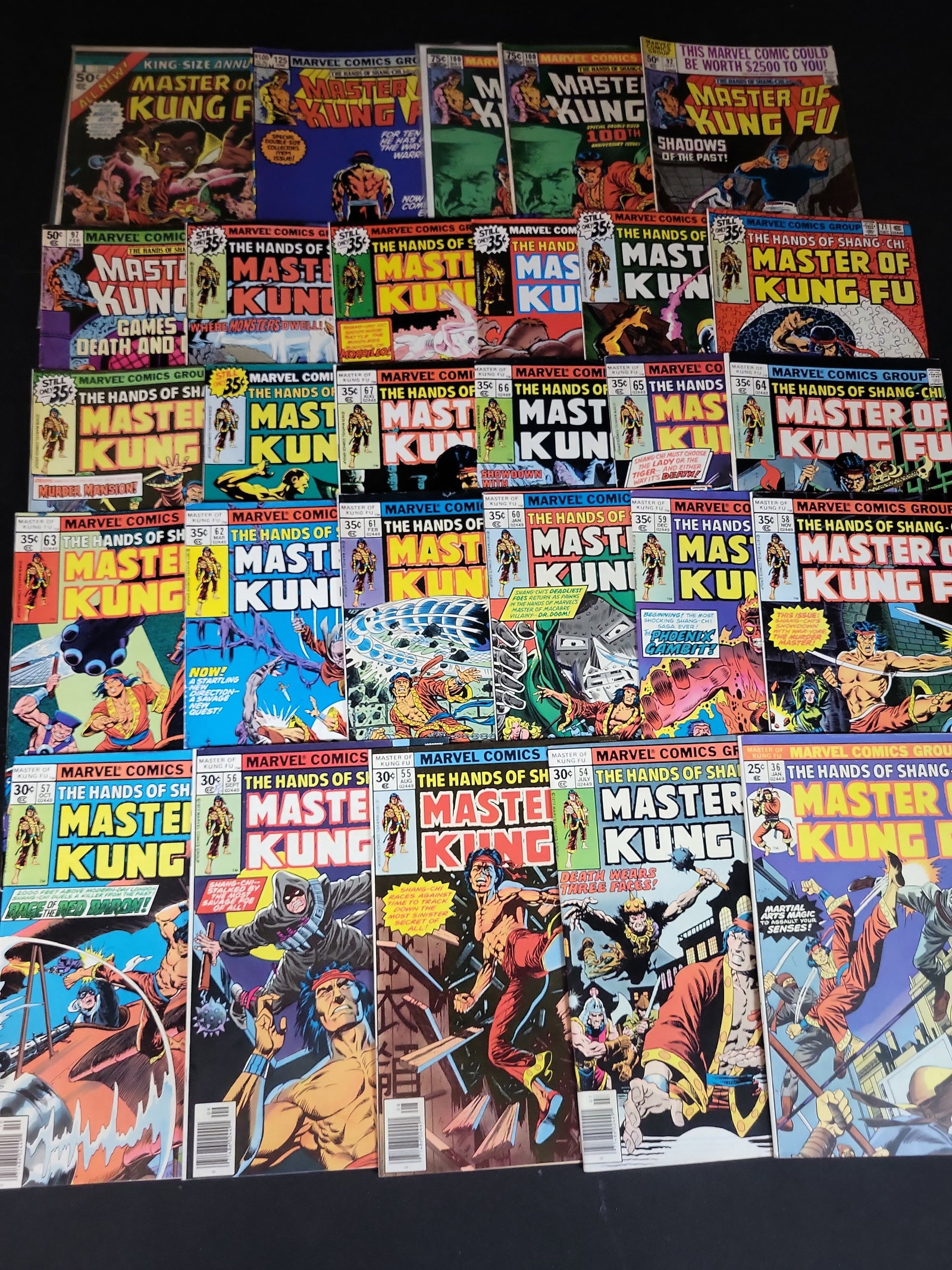 I03755 | A Group of Marvel Comics The Hands of Shang-Chi Master of Kung Fu Bronze Age Issues: BID PER WHAT YOU SEE IN THE PHOTO, NOT THE AI GENERATED TITLES AND DESCRIPTIONS! An assortment of vintage comic books published by Marvel Comics Group under the title The Hands of Shang-Chi, Master of