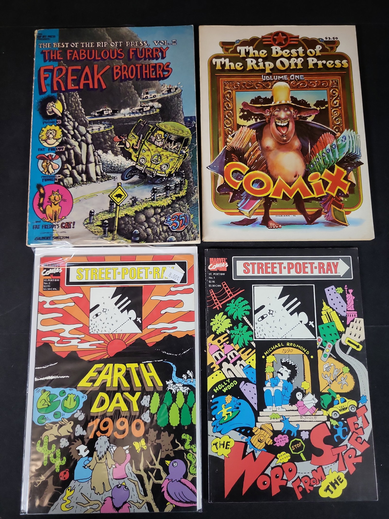 I03621 | A Collection of Four Comic Publications Including Rip Off Press Underground Anthologies and: BID PER WHAT YOU SEE IN THE PHOTO, NOT THE AI GENERATED TITLES AND DESCRIPTIONS! A Collection of Four Comic Publications Including Rip Off Press Underground Anthologies and Marvel Street-Poet-Ray This