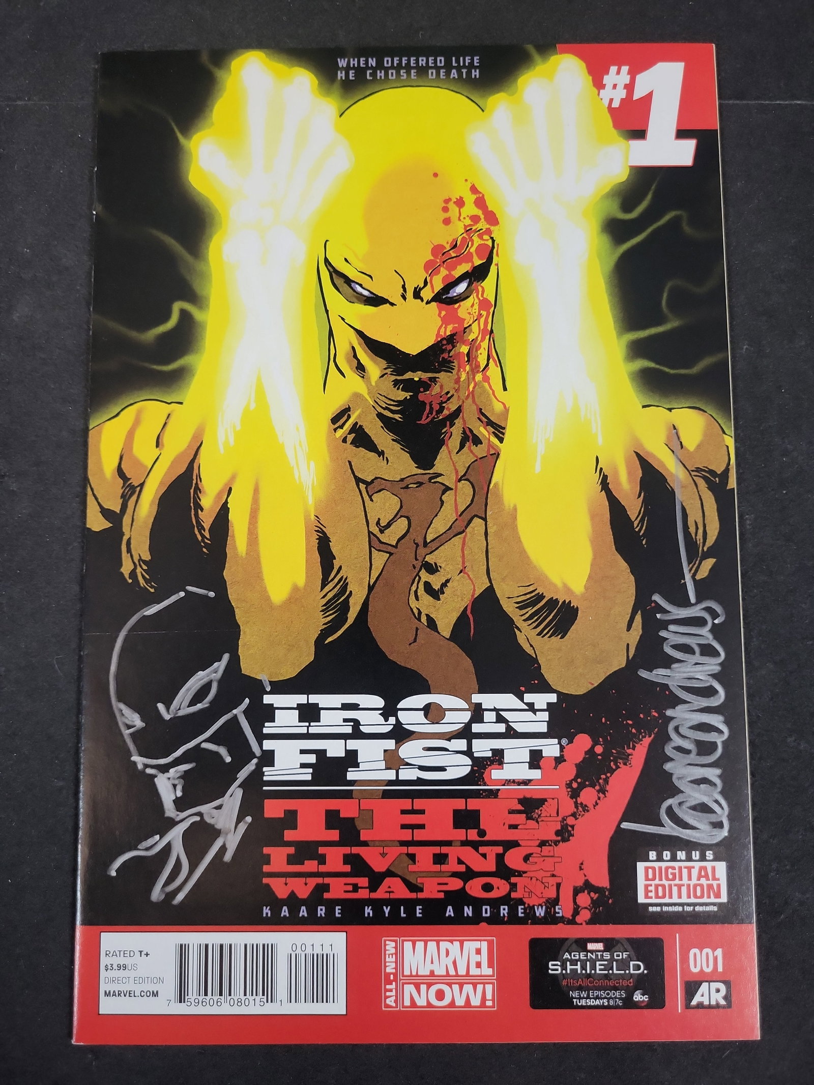 I03761 | Iron Fist: The Living Weapon #1 (2014) Signed Marvel Comic Book with Artist Sketch (1 of 3)