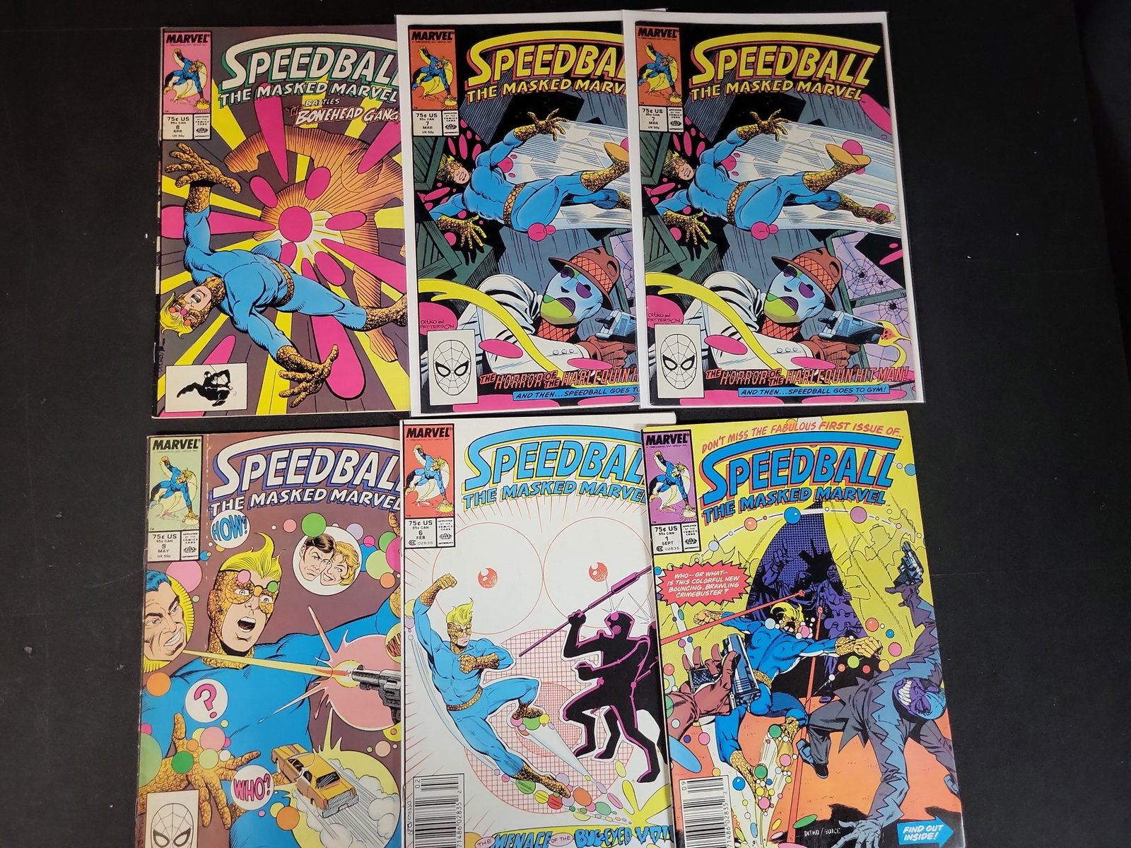 I03701 | A Collection of Six Marvel Comics Speedball The Masked Marvel Issue Numbers 1 through 9 (1 of 7)