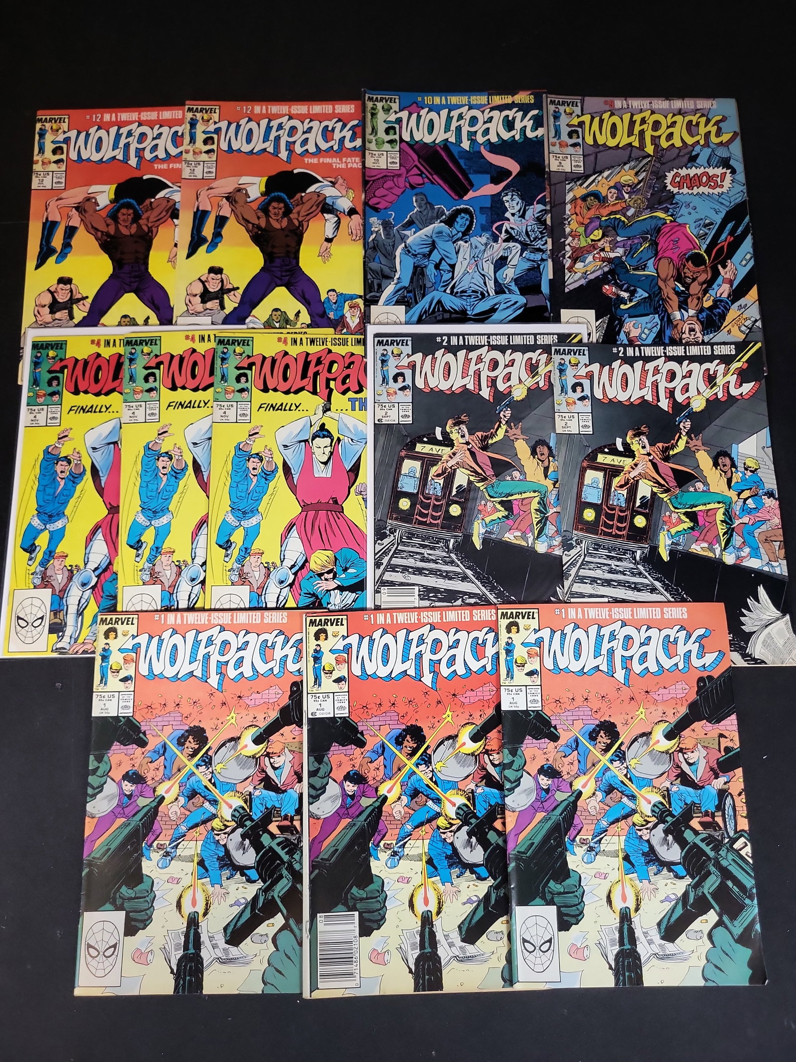 I03702 | A Collection of 12 Marvel Comics Wolfpack Limited Series Issues (1988-1989): BID PER WHAT YOU SEE IN THE PHOTO, NOT THE AI GENERATED TITLES AND DESCRIPTIONS! A Collection of 12 Marvel Comics Wolfpack Limited Series Issues (1988-1989) This collection consists of 12 individual i