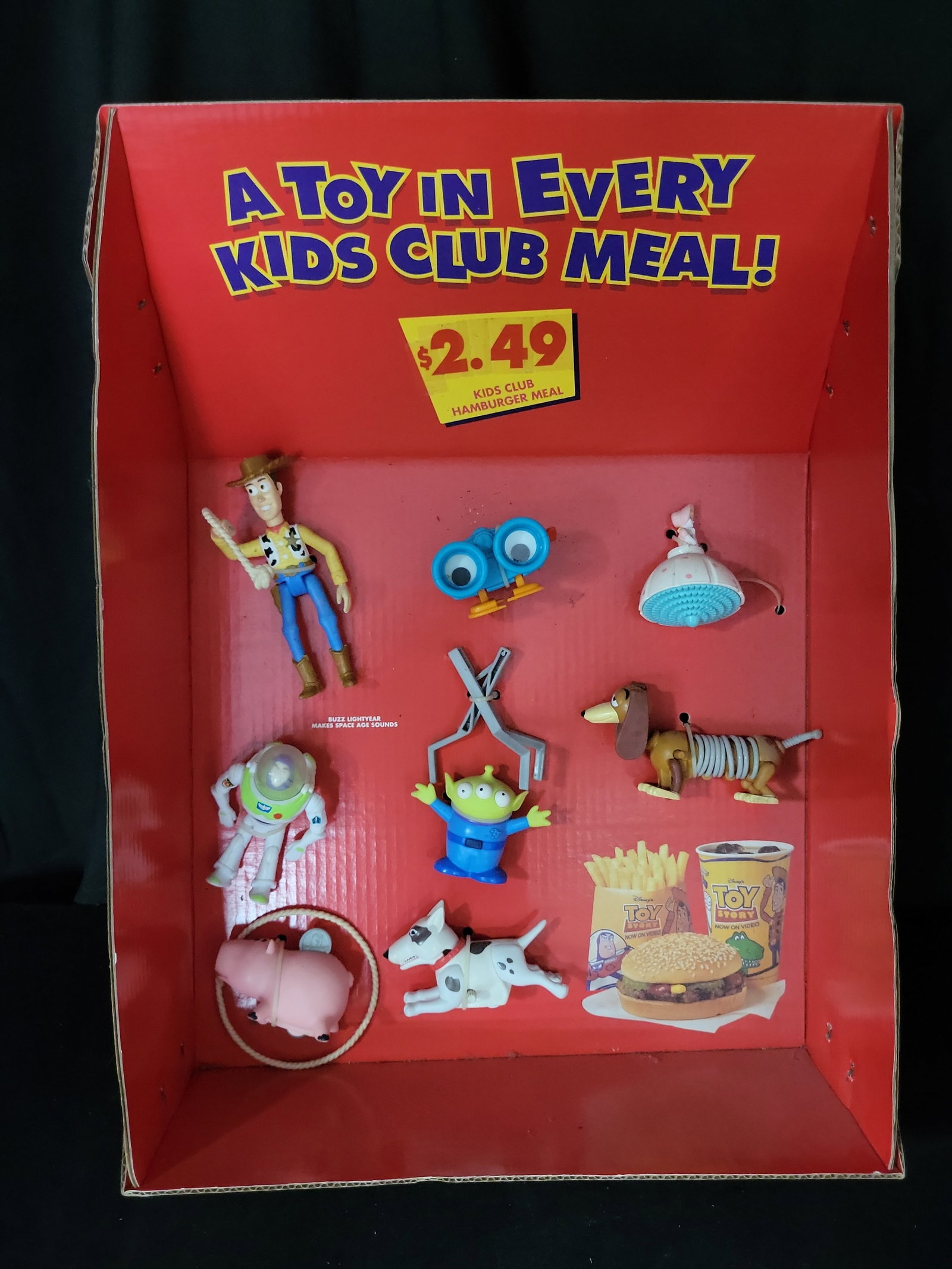 I03181 | Burger King Disney Pixar Toy Story Kids Club Meal Promotional Store Toy Display: BID PER WHAT YOU SEE IN THE PHOTO, NOT THE AI GENERATED TITLES AND DESCRIPTIONS! An original Burger King Disney Pixar Toy Story Kids Club Meal promotional counter display, circa 1996. The item consist