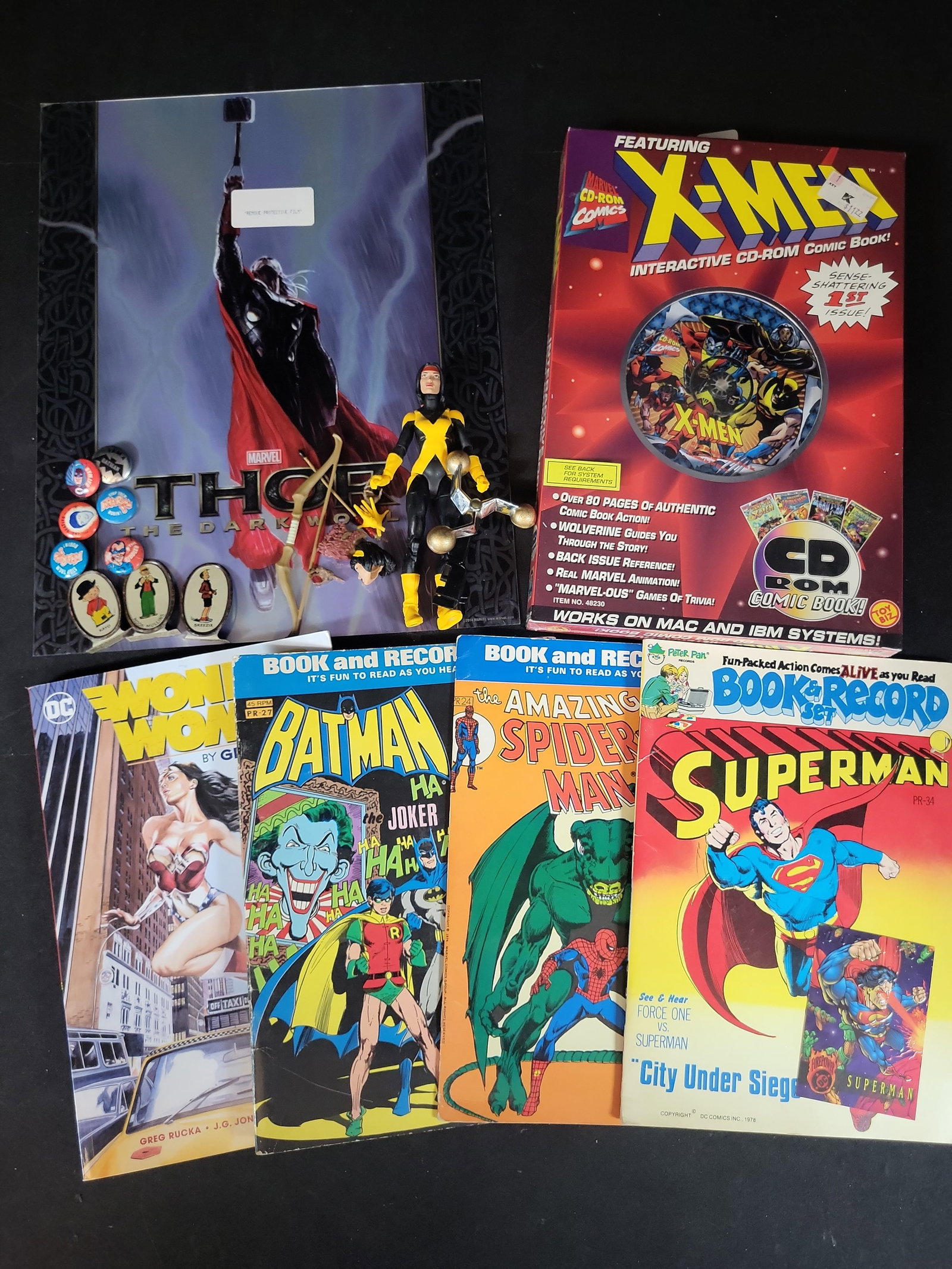 I03665 | A Collection of Marvel and DC Comics Vintage Memorabilia Book and Record Sets and Action (1 of 8)