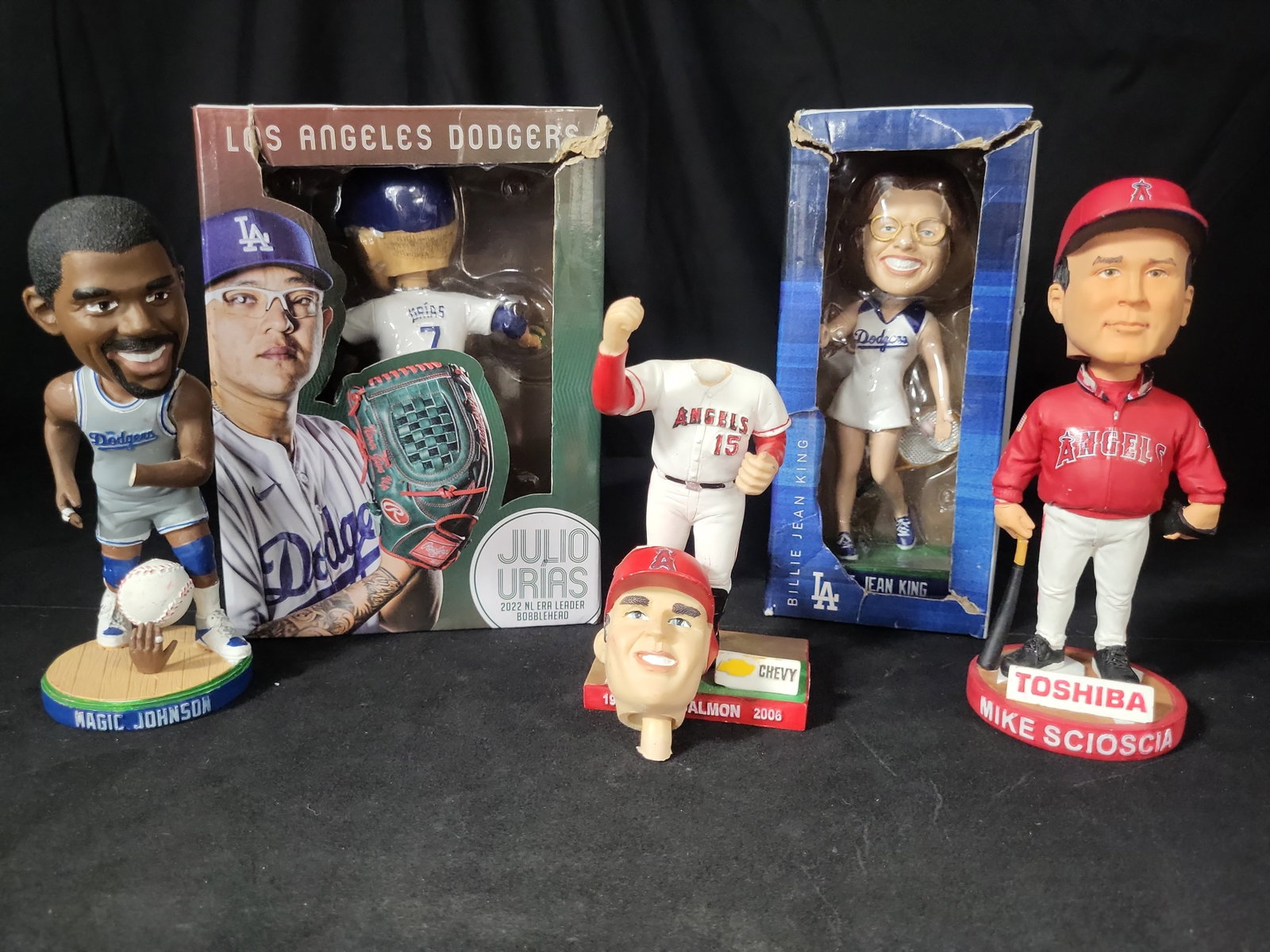 I03848 | Assortment of Five Los Angeles Dodgers and Angels Sports Bobbleheads including Magic (1 of 6)