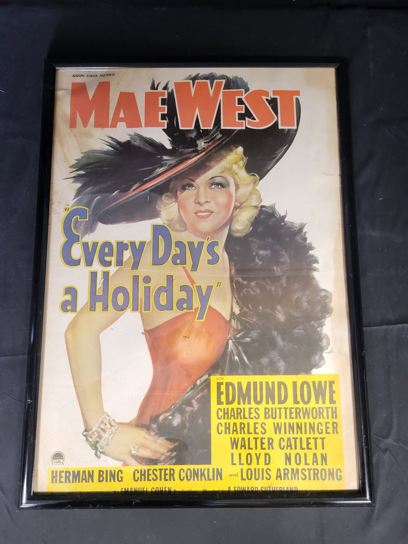 I00555 | Every Day's a Holiday 1937 Original Movie Poster Starring Mae West: BID PER WHAT YOU SEE IN THE PHOTO, NOT THE AI GENERATED TITLES AND DESCRIPTIONS! An original theatrical movie poster for the 1937 Paramount Pictures film Every Day's a Holiday starring Mae West. The p