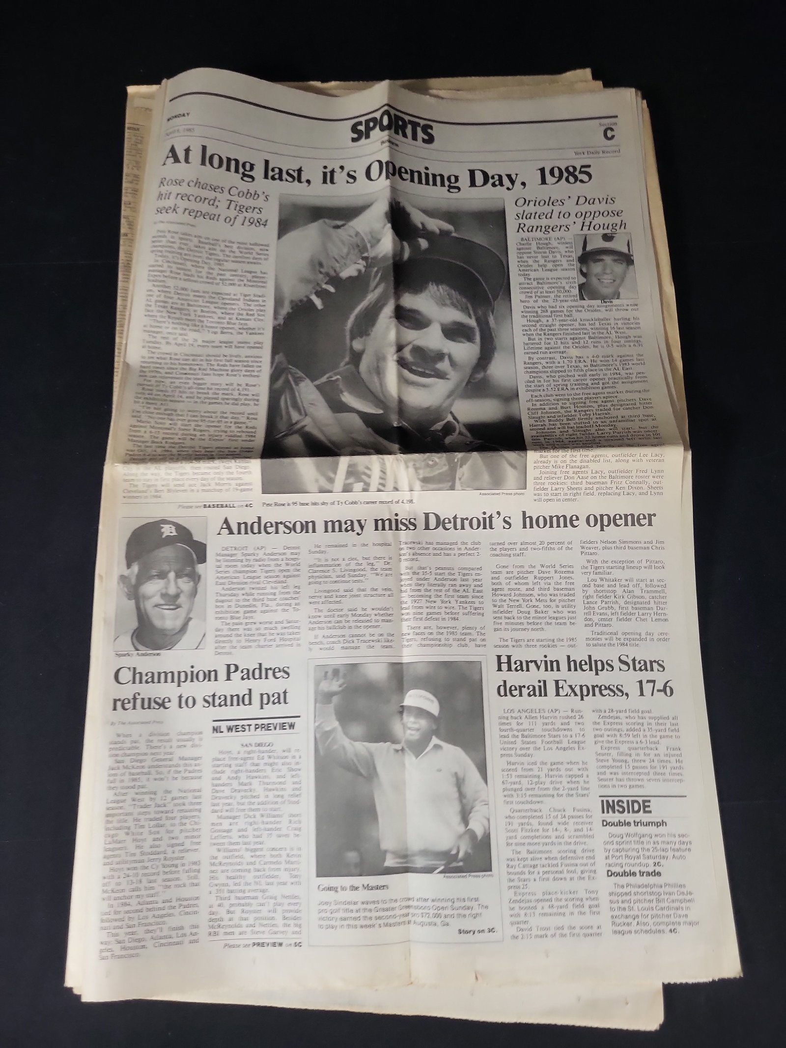 I01817 | York Daily Record Sports Section Newspaper Featuring Pete Rose, April 8, 1985 (1 of 2)