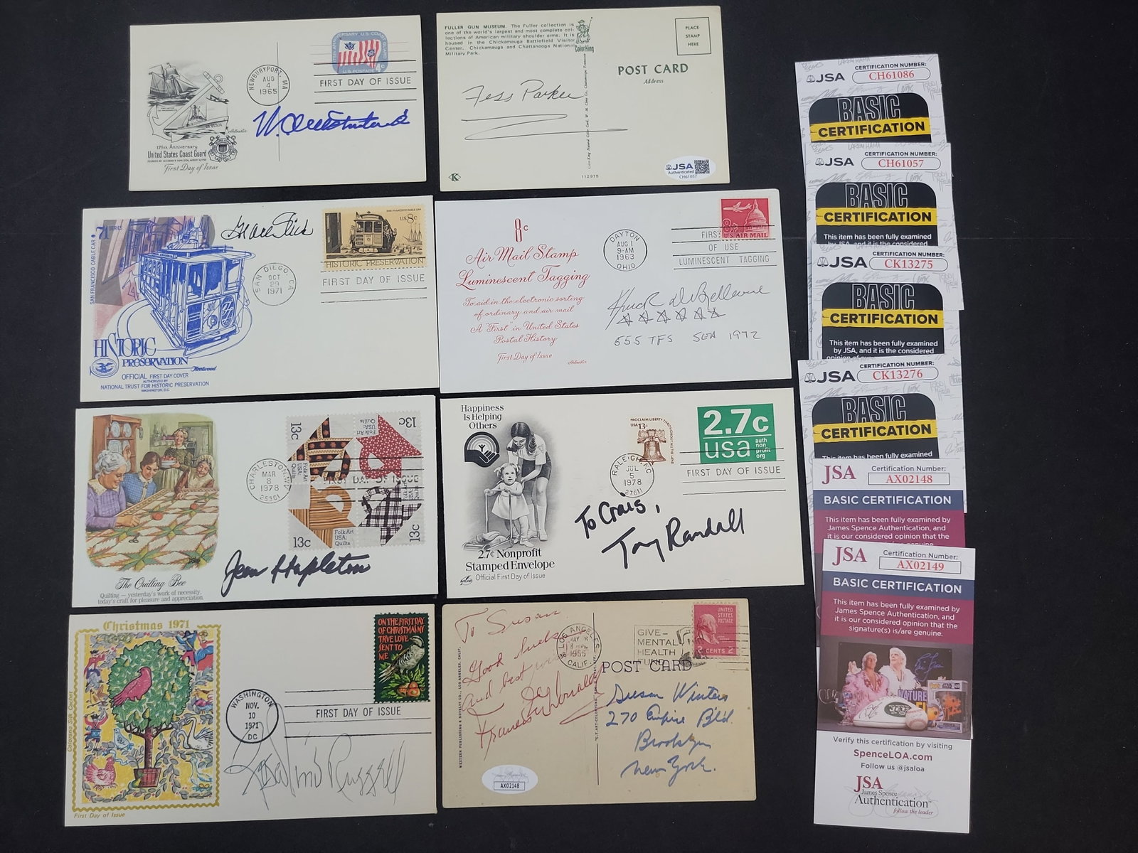 I03360 | A Collection of Eight Autographed First Day Covers and Vintage Postcards with JSA (1 of 12)