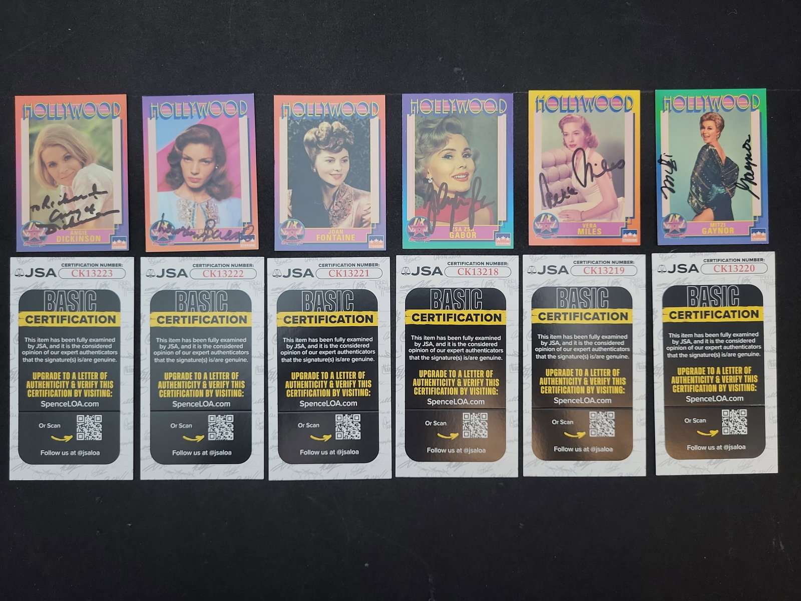 I03359 | A Collection of Six Autographed 1991 Starline Hollywood Trading Cards with JSA: BID PER WHAT YOU SEE IN THE PHOTO, NOT THE AI GENERATED TITLES AND DESCRIPTIONS! This lot features a collection of six autographed trading cards from the Hollywood series published by Starline Inc., c